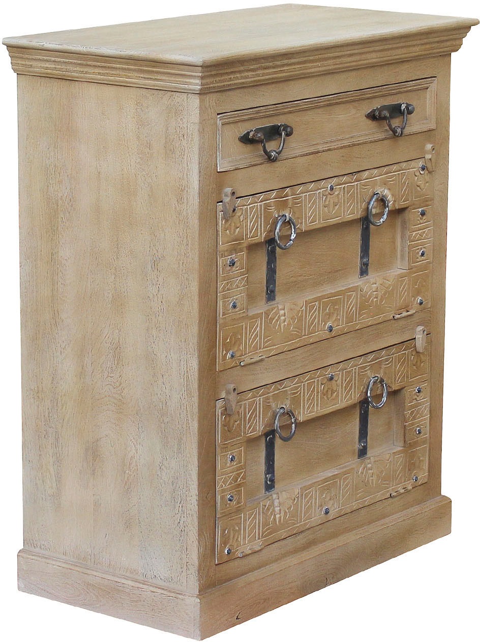 SIT Armoire à chaussures »Algier aus Mangoholz mit Schnitzereien & 2 Klappen« façade sculptée élaborée