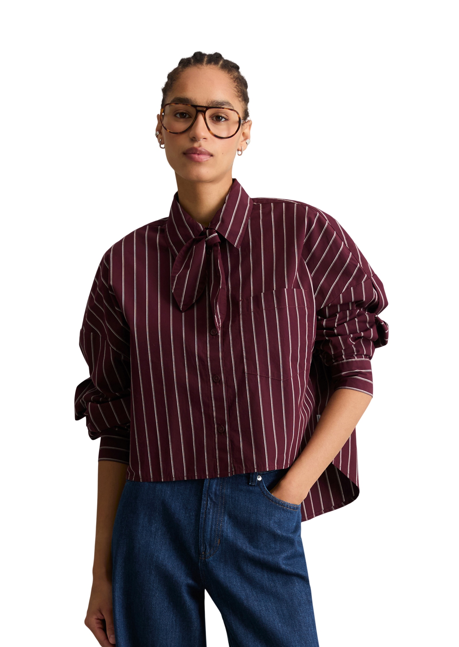 Marc O'Polo DENIM Hemdbluse mit Schluppe, Papertouch-Popeline