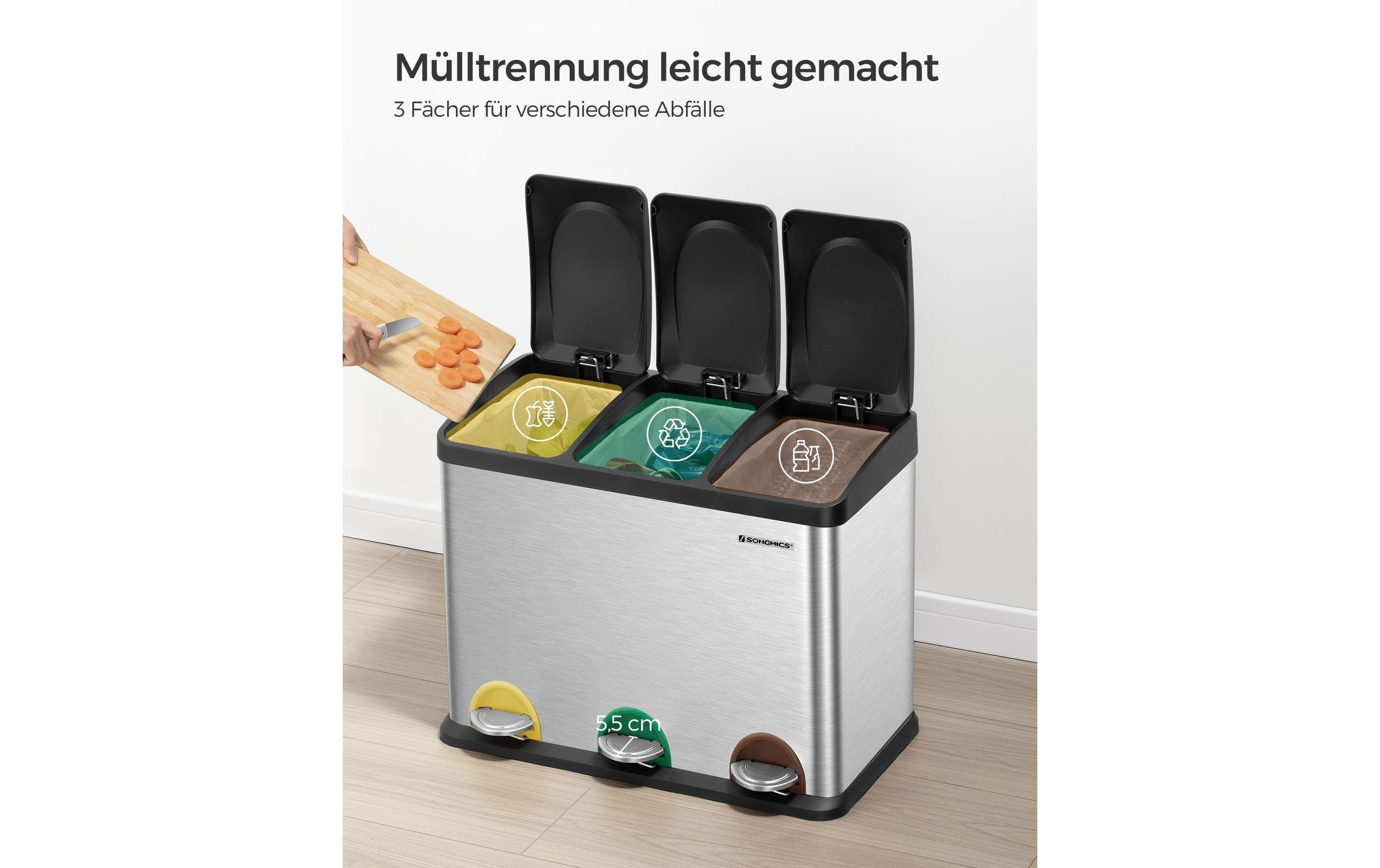 SONGMICS Mülleimer »3 x 15 l«, 2 Behälter