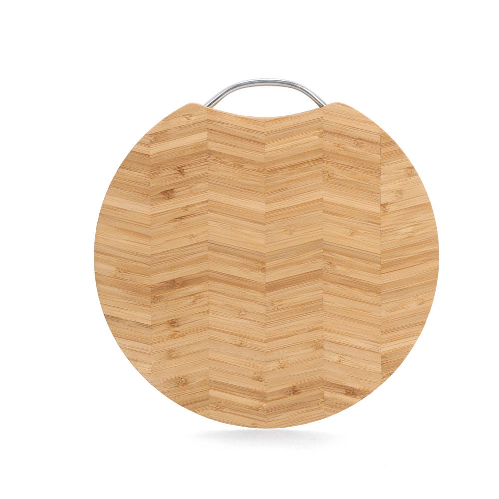 Zeller Present Schneidebrett »Schneidebrett mit Metallgriff "Fischgrät", Bambus« modernes Muster, Metallgriff