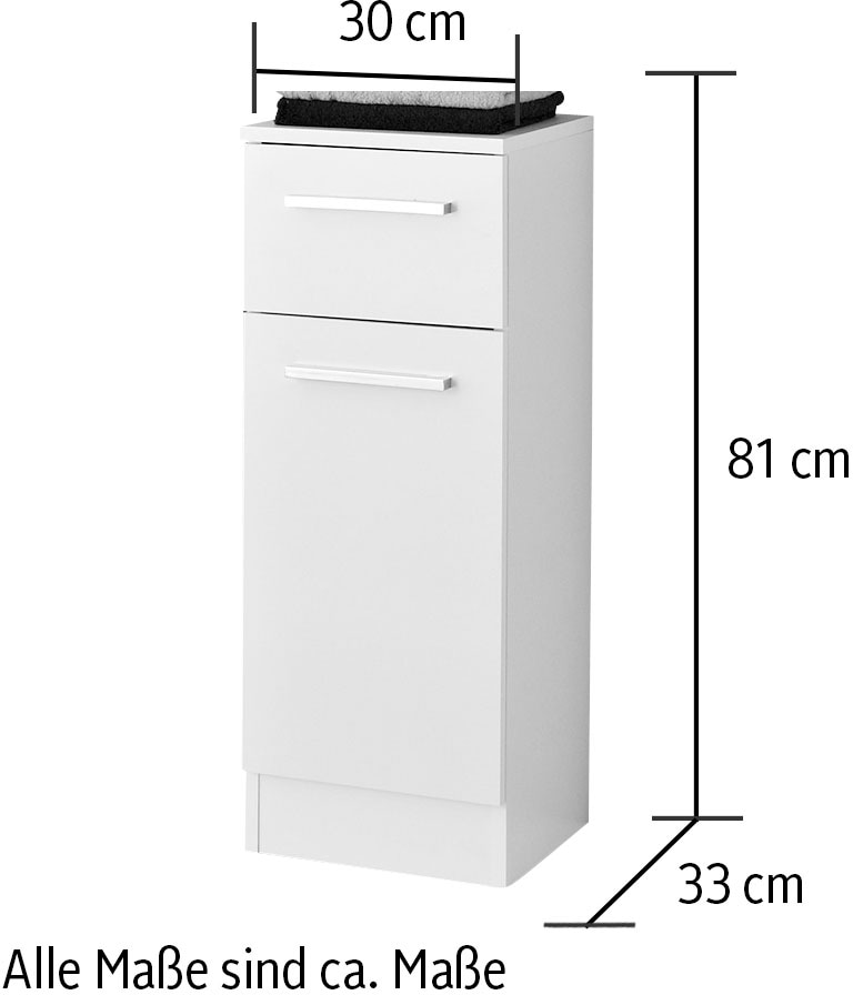 Saphir Unterschrank »Quickset 335 Badschrank, 1 Tür, 1 Schublade, 30 cm breit« Badezimmer-Unterschrank, Weiss Glanz, Griffe in Chrom Glanz