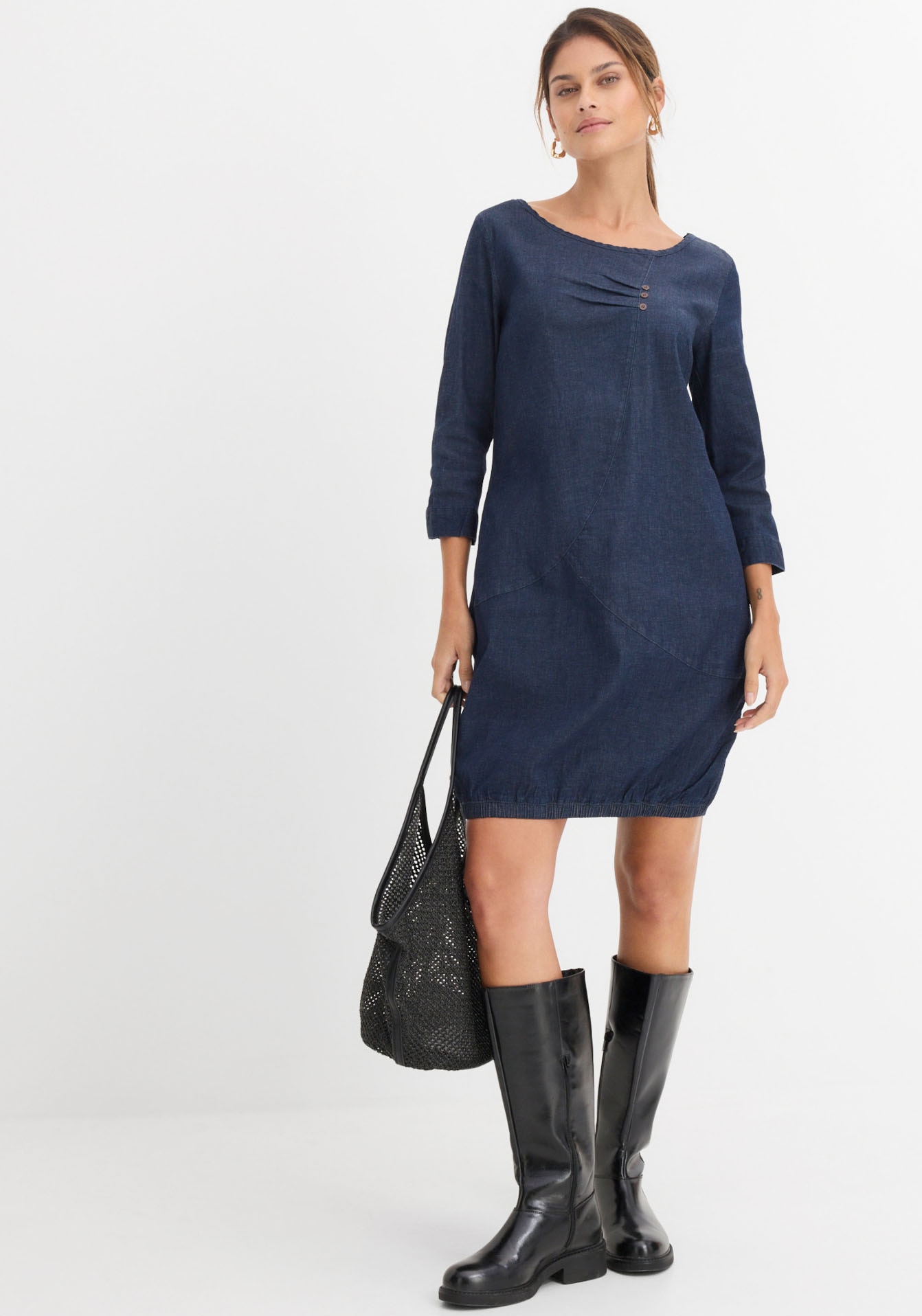 bonprix Robe en jean 1 tlg. für Frühling und Sommer, aus Baumwolle mit Elasthan, mit 3/4-Ärmeln