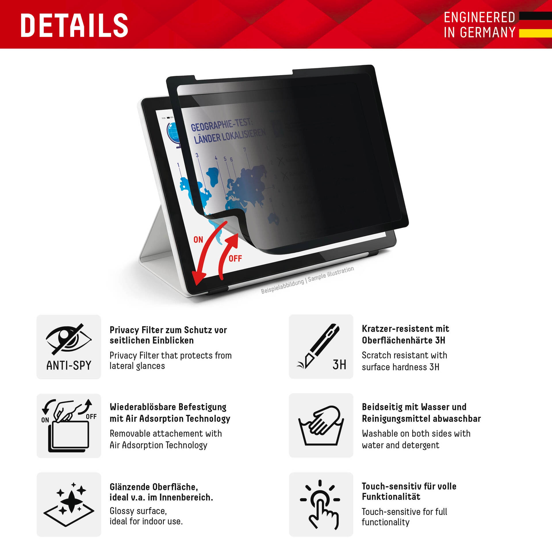 Displex Displayschutzfolie »Tablet Privacy Safe«, für Apple iPad 10,2 (7/8/9 Gen), Blickschutzfolie, Schutzfolie, Bildschirmschutz, kratz- & stossfest
