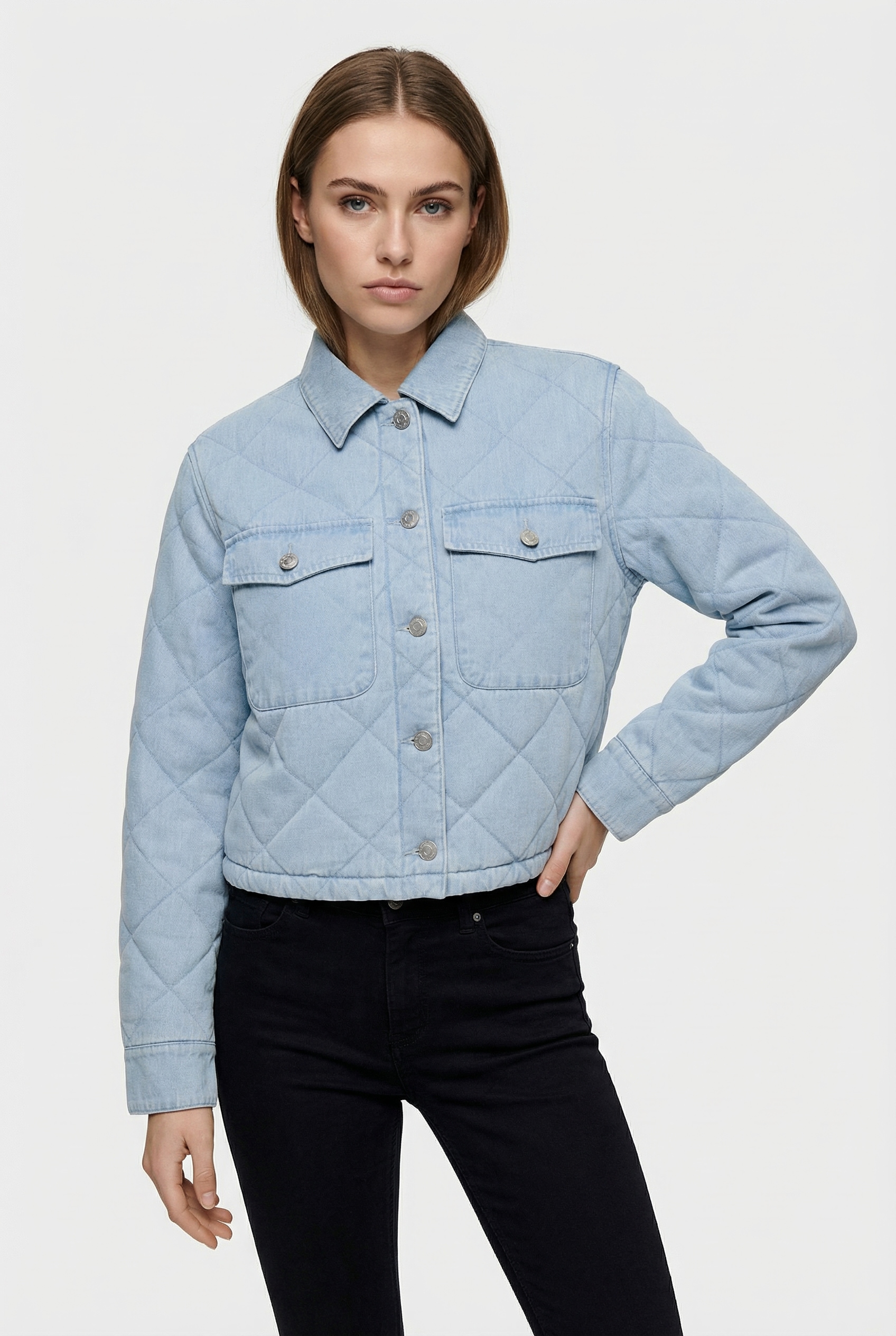 Image of ONLY Kurzjacke "ONLMIST WASHED QUILT JACKET CC OTW" im Denim Look mit gesteppter Optik