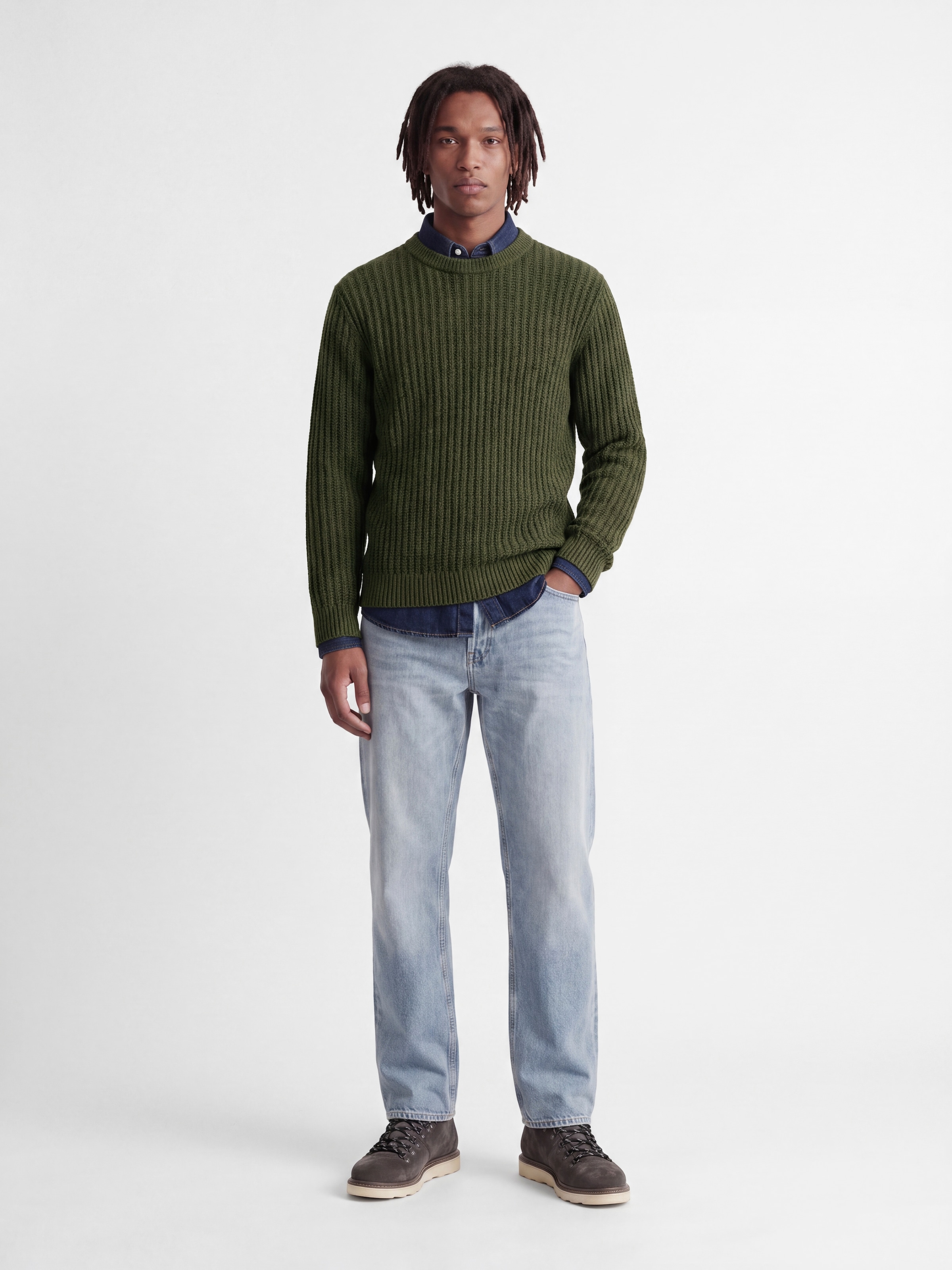 Jack & Jones Pull à col rond »JJJAXON KNIT CREW NECK« Materialmix, normal geschnitten