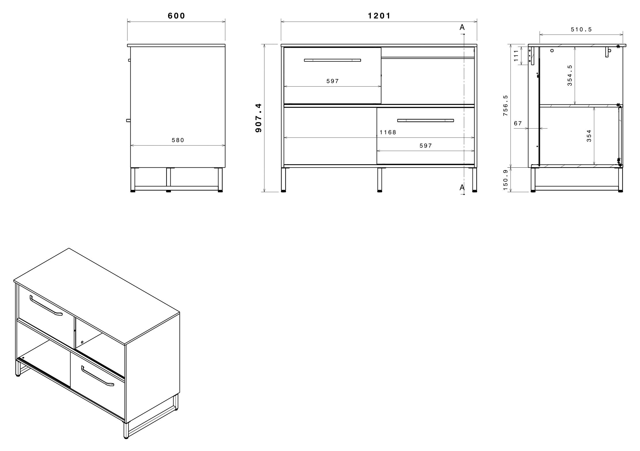 Parisot Schrank-Set »Wave 1, Küchenschrank, Buffetset, Küche« Set, 4xUnterschrank, Theke/Arbeitsplattenergänzung.,3x Hochschrank, Regal, 9 Stk. tlg.