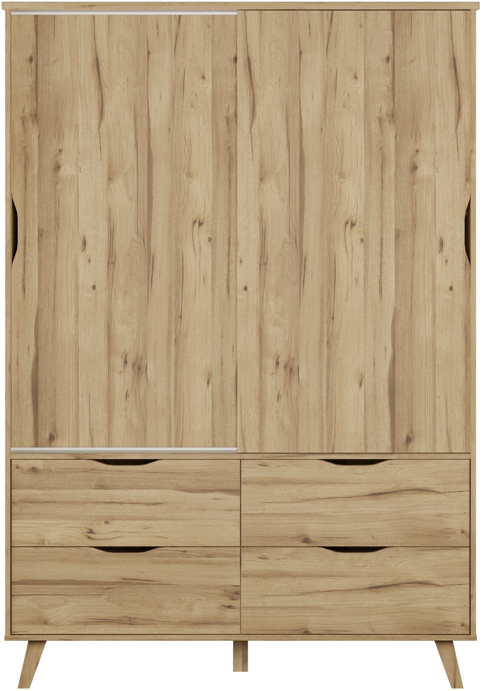FORTE Schiebetürenschrank "Vankka Viel Stauraum, skandinavischer Stil" B/H/T ca.140x200x50cm, Made in Europe, mit Einlegeböden+Kleiderstange+Schubladen,grifflos