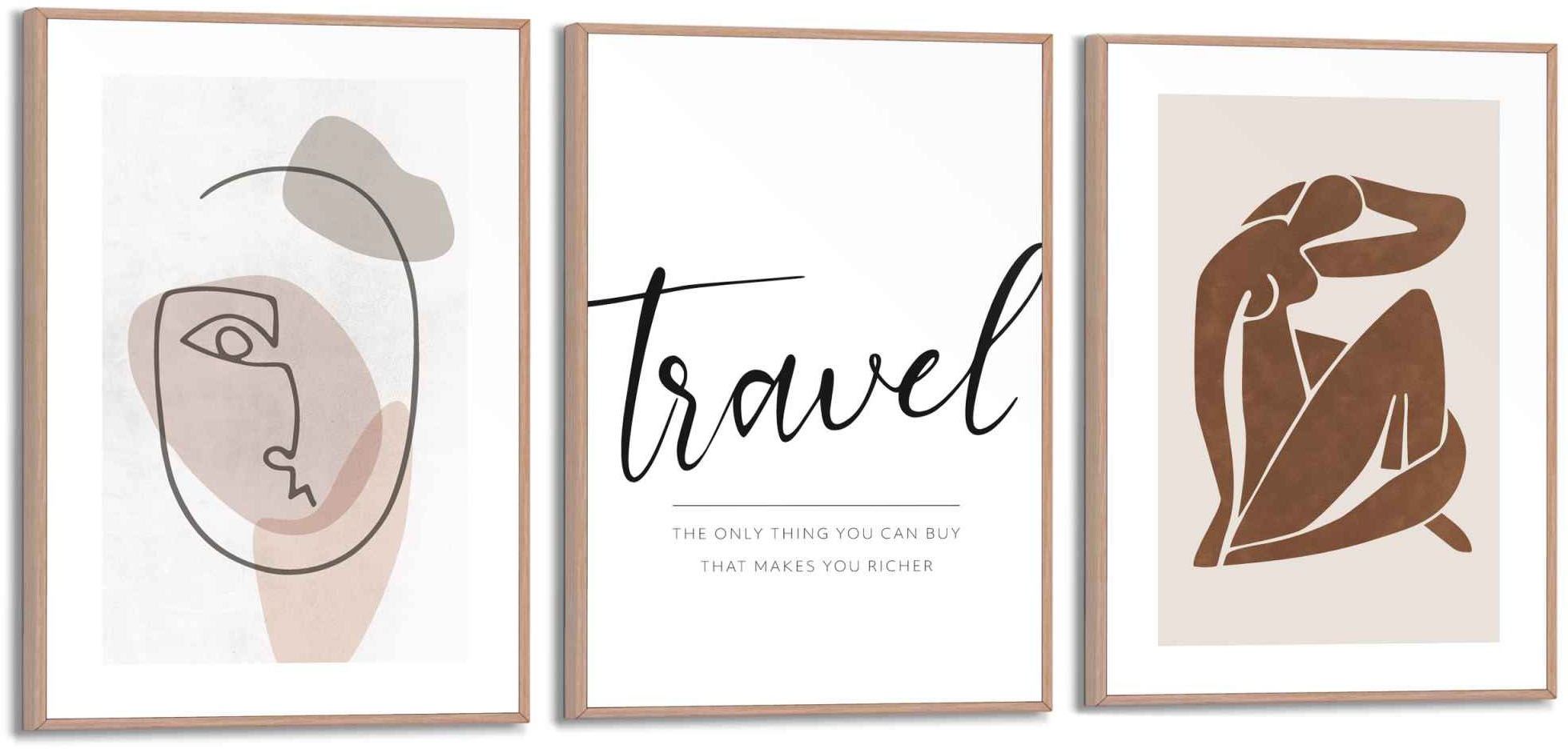 Image of Reinders! Wandbild »Weibliche Linien Abstrakt - Zitat - Entdecken - Reisen«, (3 St.) bei Ackermann Versand Schweiz