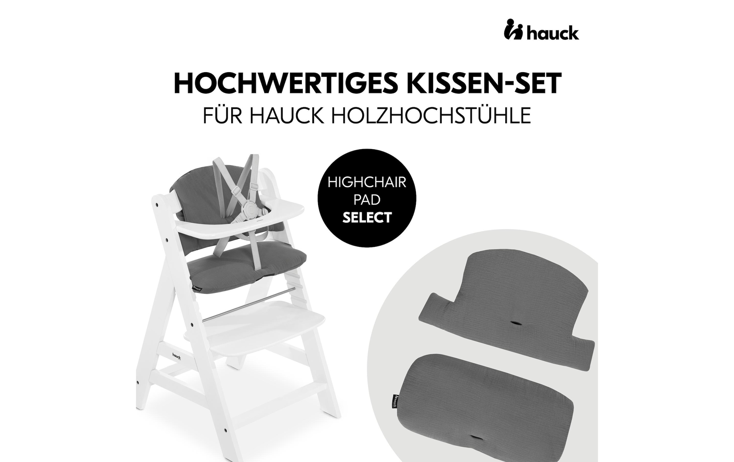Hauck Housse de siège pour enfant »Highchair Pad Select Muslin, dark Grey« pour les chaises hautes en bois hauck Alpha+, Beta+ et Arketa