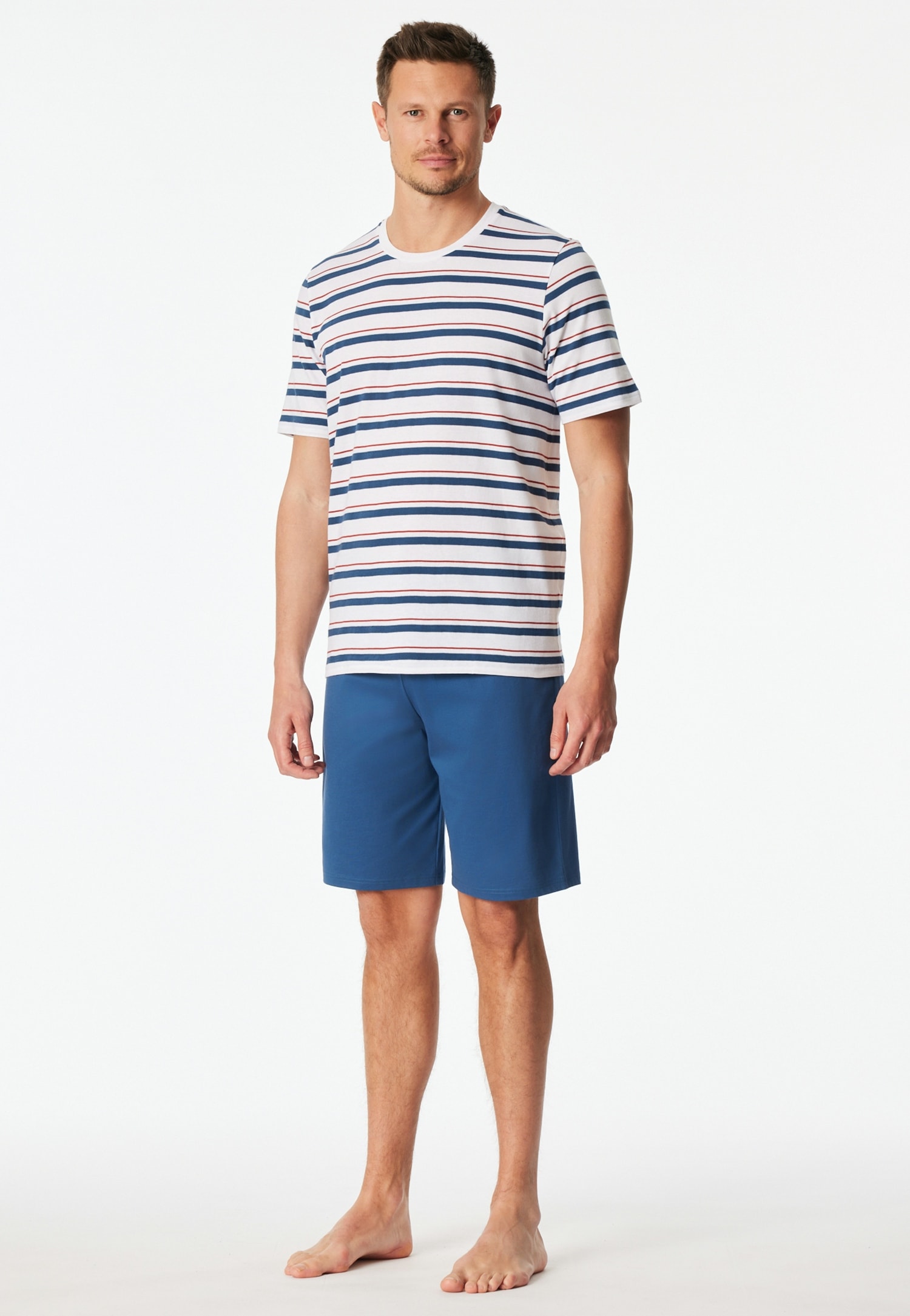 Image of Schiesser Shorty "Casual Nightwear" 2 mit gestreiftem Oberteil, Rundhalsausschnitt und kurzen Ärmeln