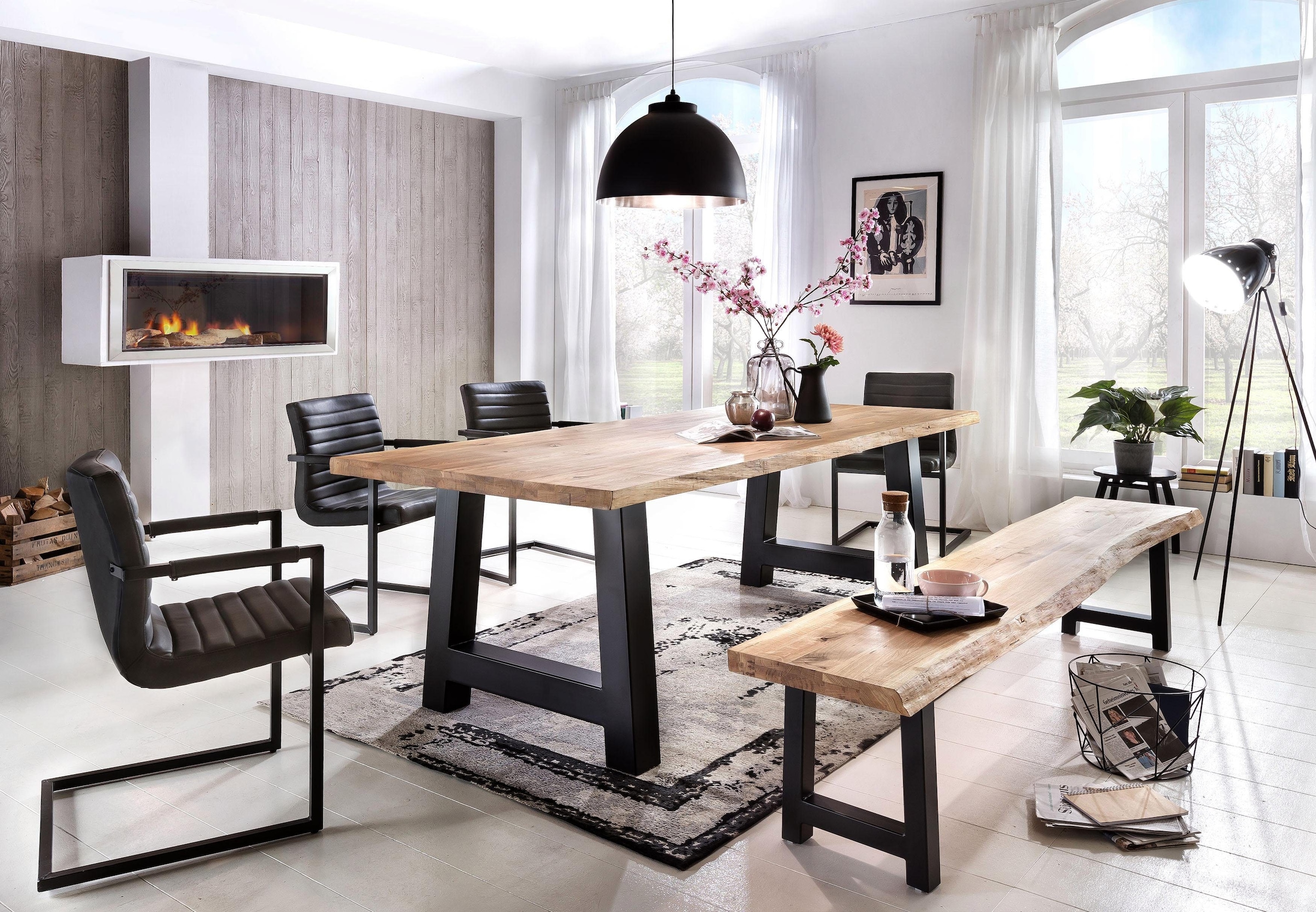 Home affaire Esstisch »Tristan« massive Balkeneiche geölt mit Baumkante