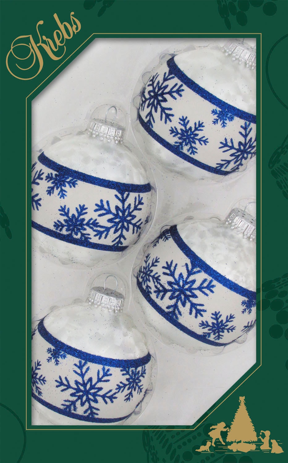 Krebs Glas Lauscha Boule de Noël »Schneeflockenband« décoration de Noël, ornements de sapin, boules de Noël en verre