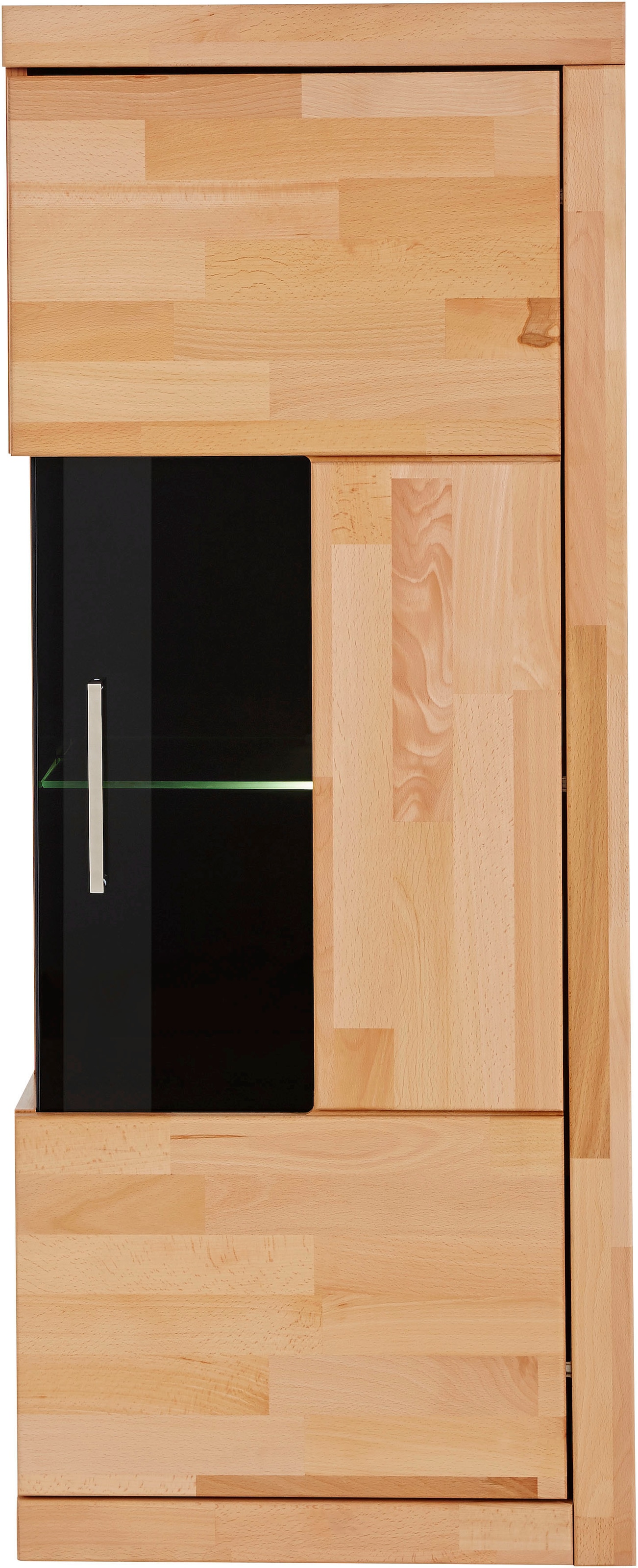 Home affaire Vitrine »Ribe,125cm hoch,4 Fächer,1Glasboden variabel einsetzbar«, Massivholz, Holzwerkstoff,dunkles gehärtetes Glas, Metall Griffe