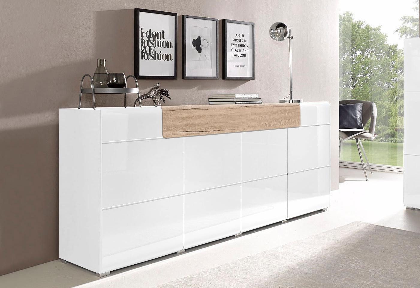 INOSIGN Sideboard »Toledo,Breite 208cm,moderne Kommode mit dekorative Fräsungen,grifflos«, Kombikommode mit viel Stauraum, Einlegeböden verstellbar