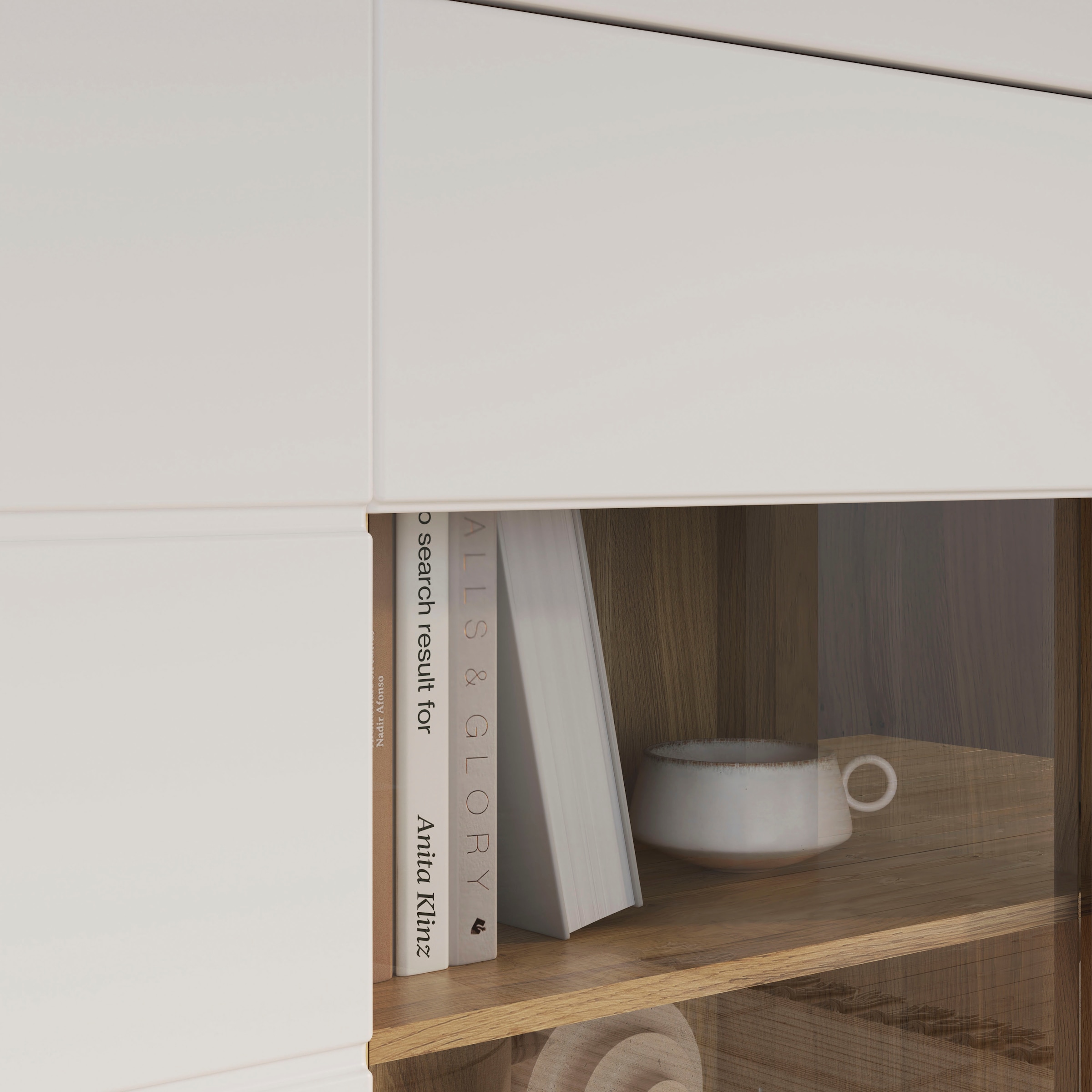 FORTE Vitrine »Lefkadas« BxH=101x151,2 cm,  Highboard, grifflose Front, breite Rahmenoptik, Tür mit Glaseinsatz