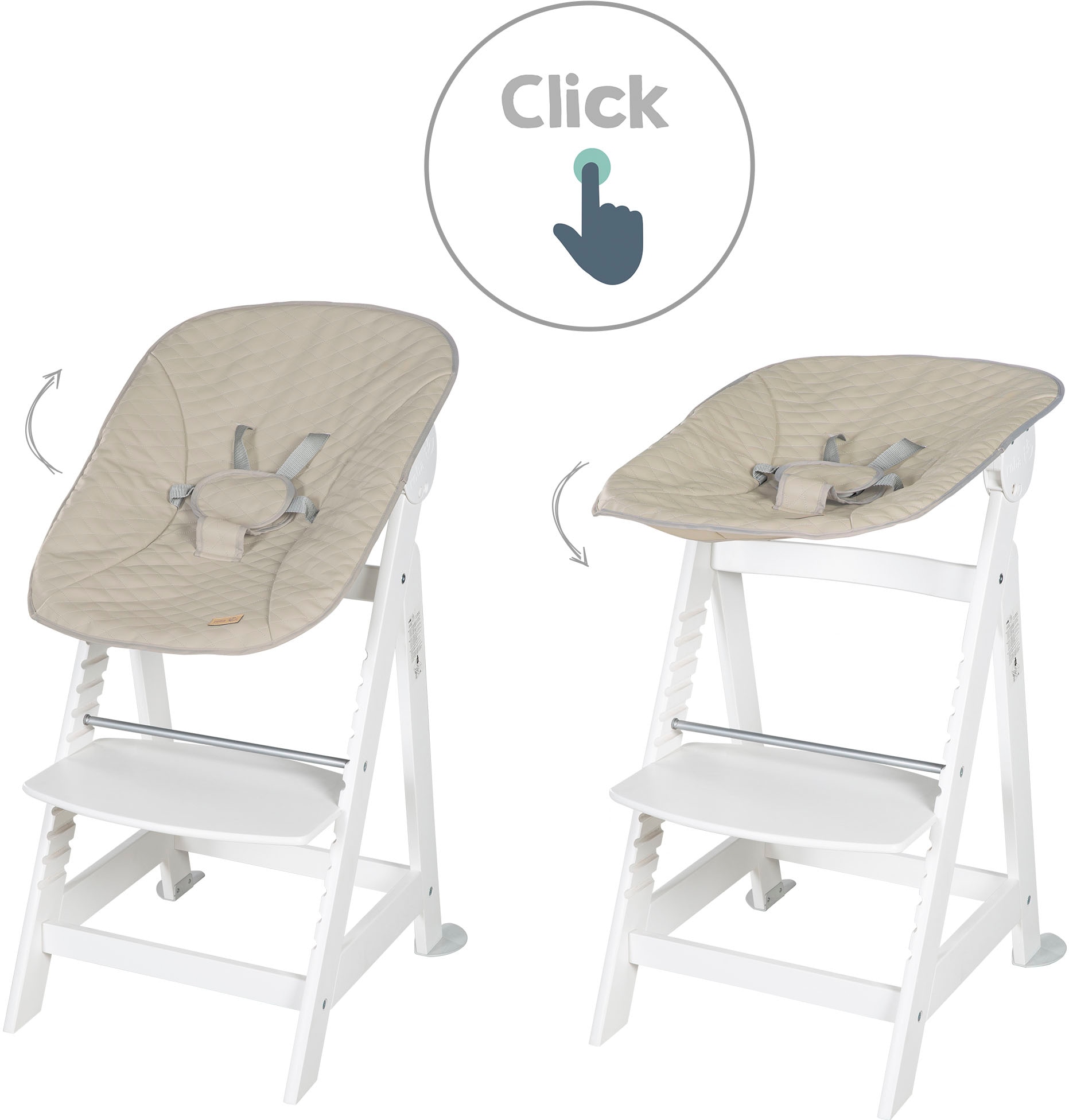 roba® Hochstuhl »Treppenhochstuhl 2-in-1 Set Born Up weiss«, mit Neugeborenen-Aufsatz, Greyish gesteppt