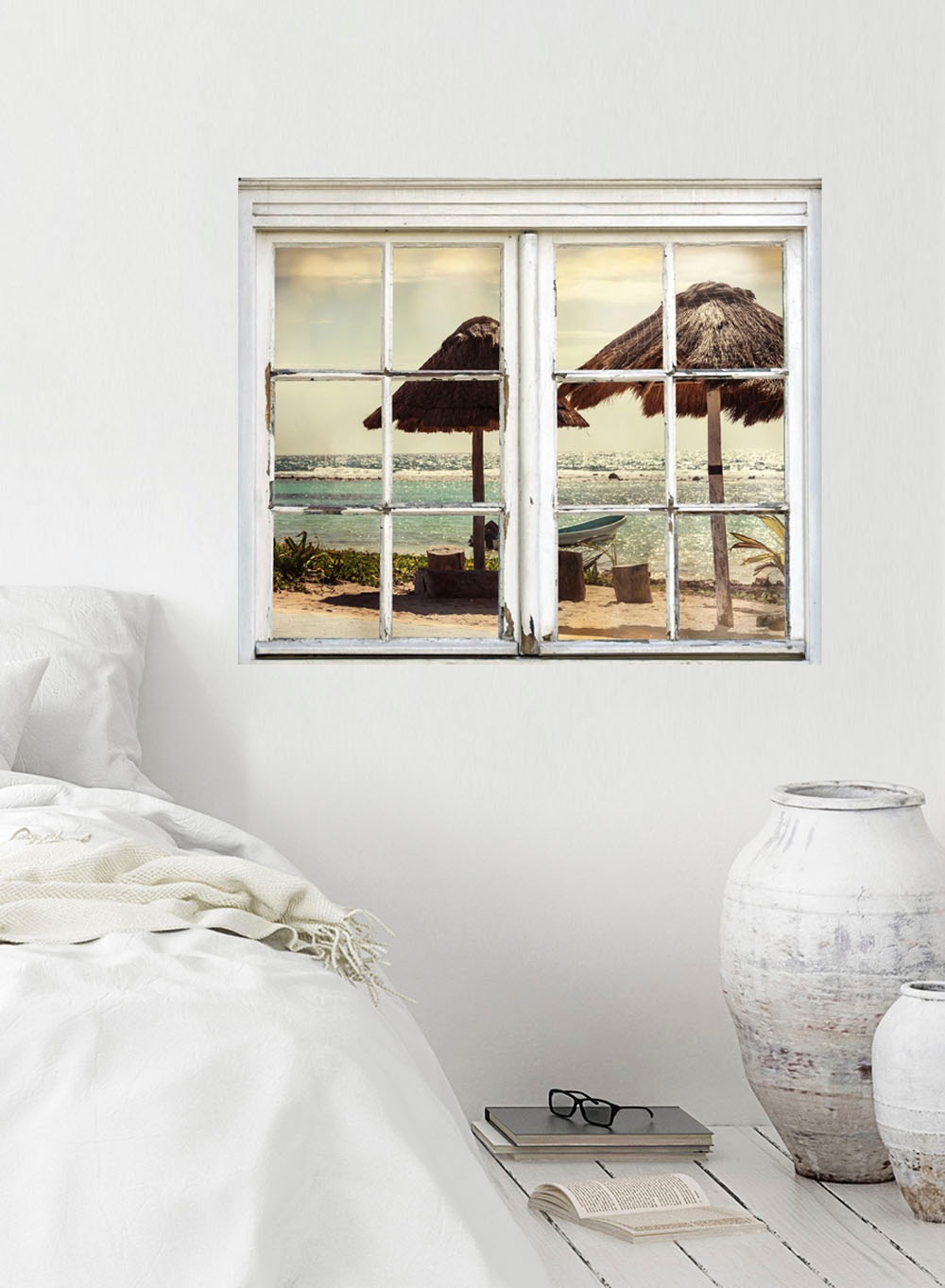 queence Autocollants muraux »Strand« Wandsticker, Wandbild, selbstklebend, 3D, Fenster