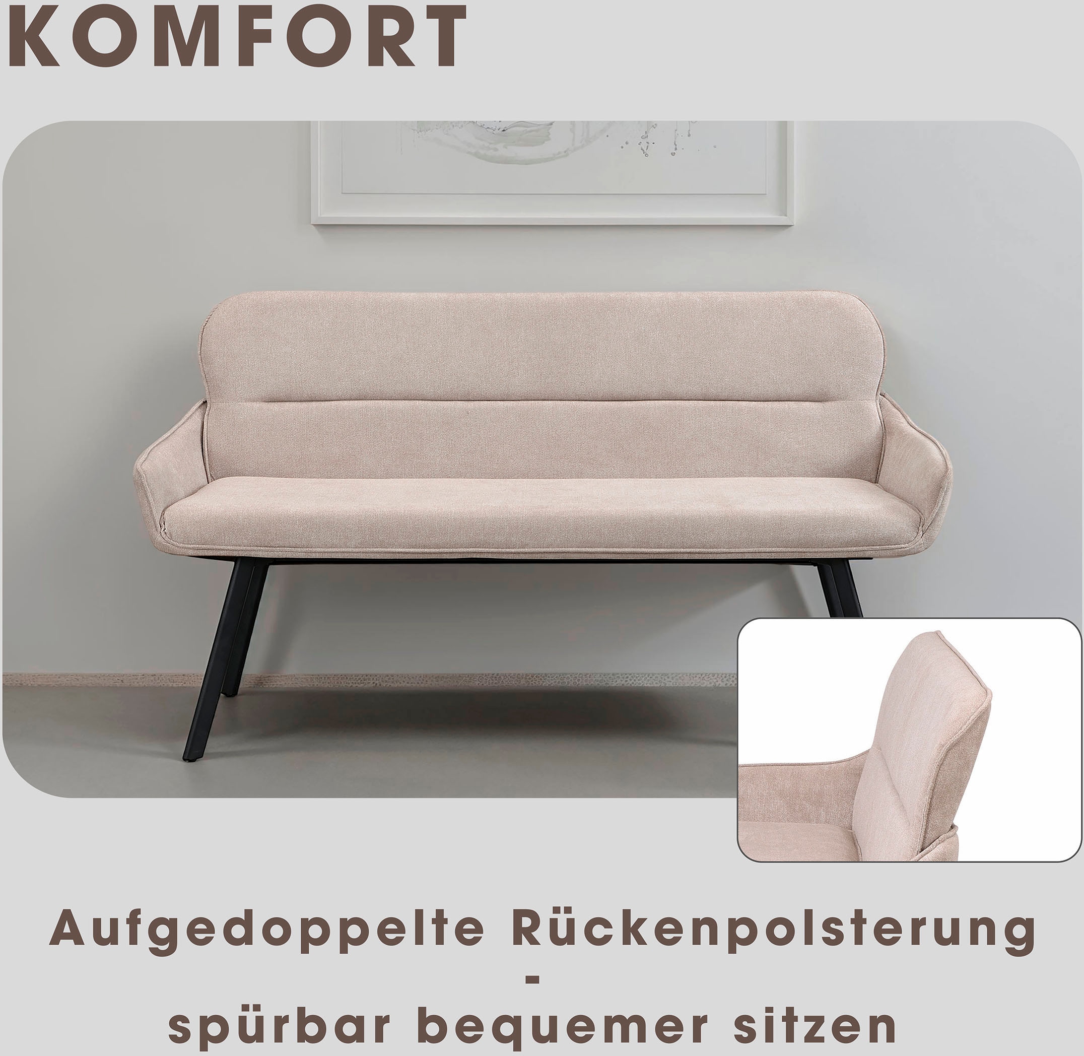 byLIVING Banc »Rico« 1 cuis tlg. gemütliche Esszimmerbank in 140 oder 160cm, hochwertiger Stoffbezug