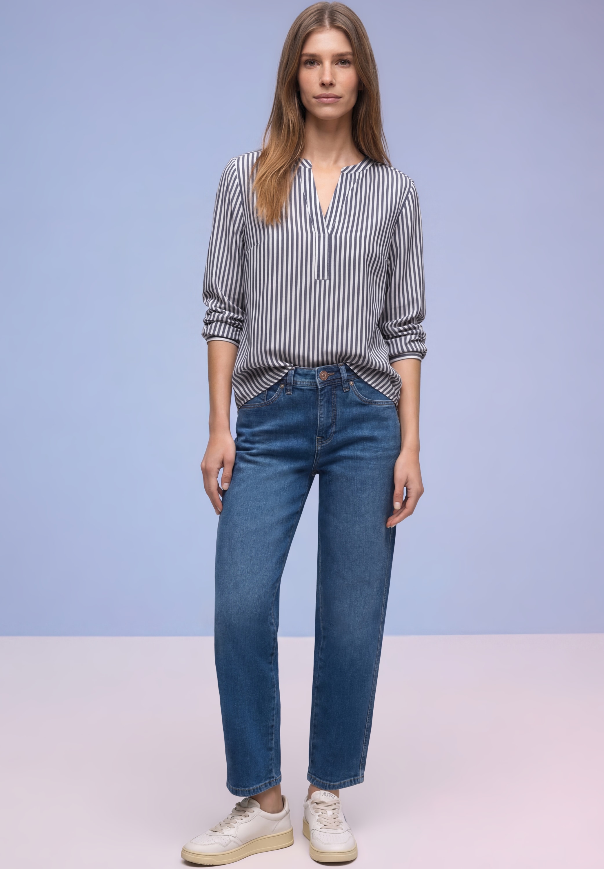 STREET ONE Blouse à manches longues mit Splitneck und im Streifen-Design