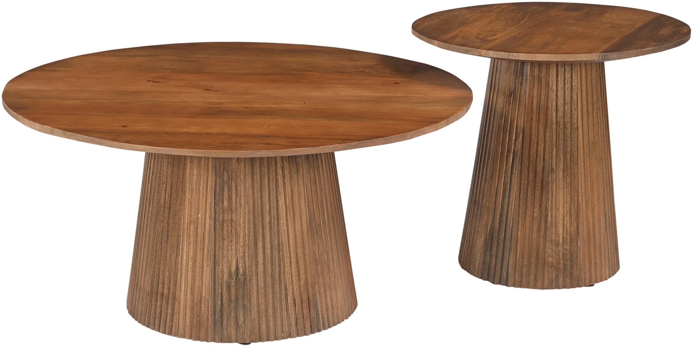 SIT Couchtisch »Brüssel aus Mangoholz mit Sockelfuss & Lamellendesign« runde Tischplatte Ø 80 cm & markanter Sockel in Lamellenoptik