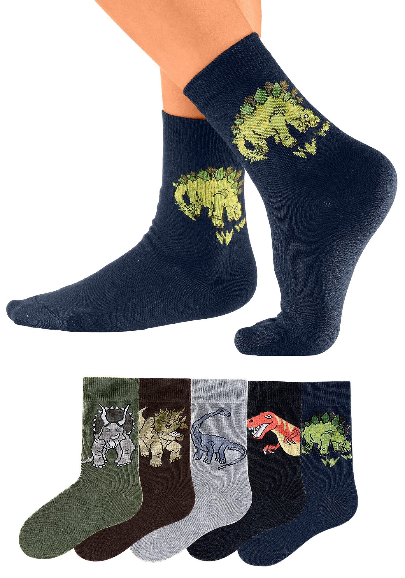 H.I.S Socken, (Packung, 5 Paar), mit Dinosauriermotiven