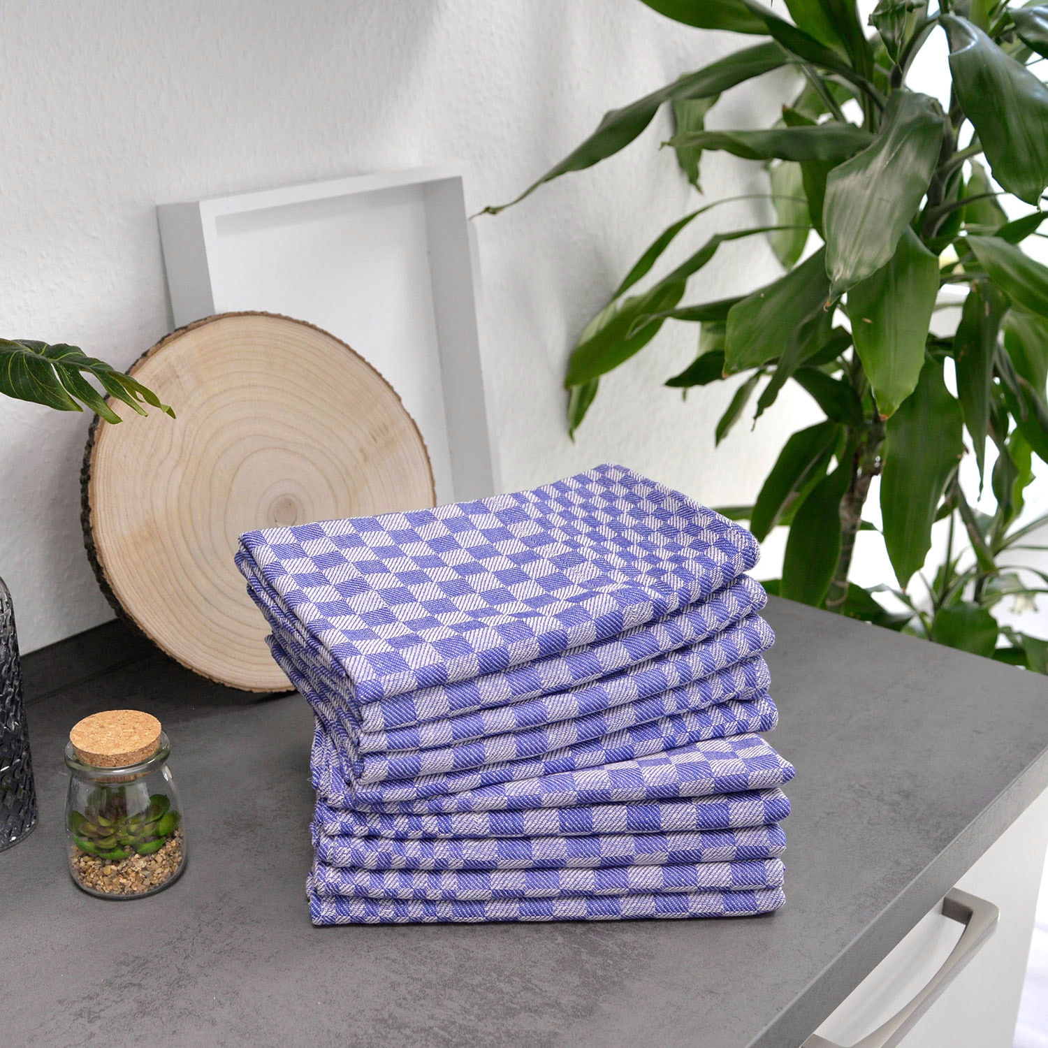 Dyckhoff Chiffon à vaisselle »Halbleinen Grubentuch, kariert, 55% Baumwolle, 45% Leinen, 10 Stück« Geschirrtücher, extra gross, je 50 x 100 cm