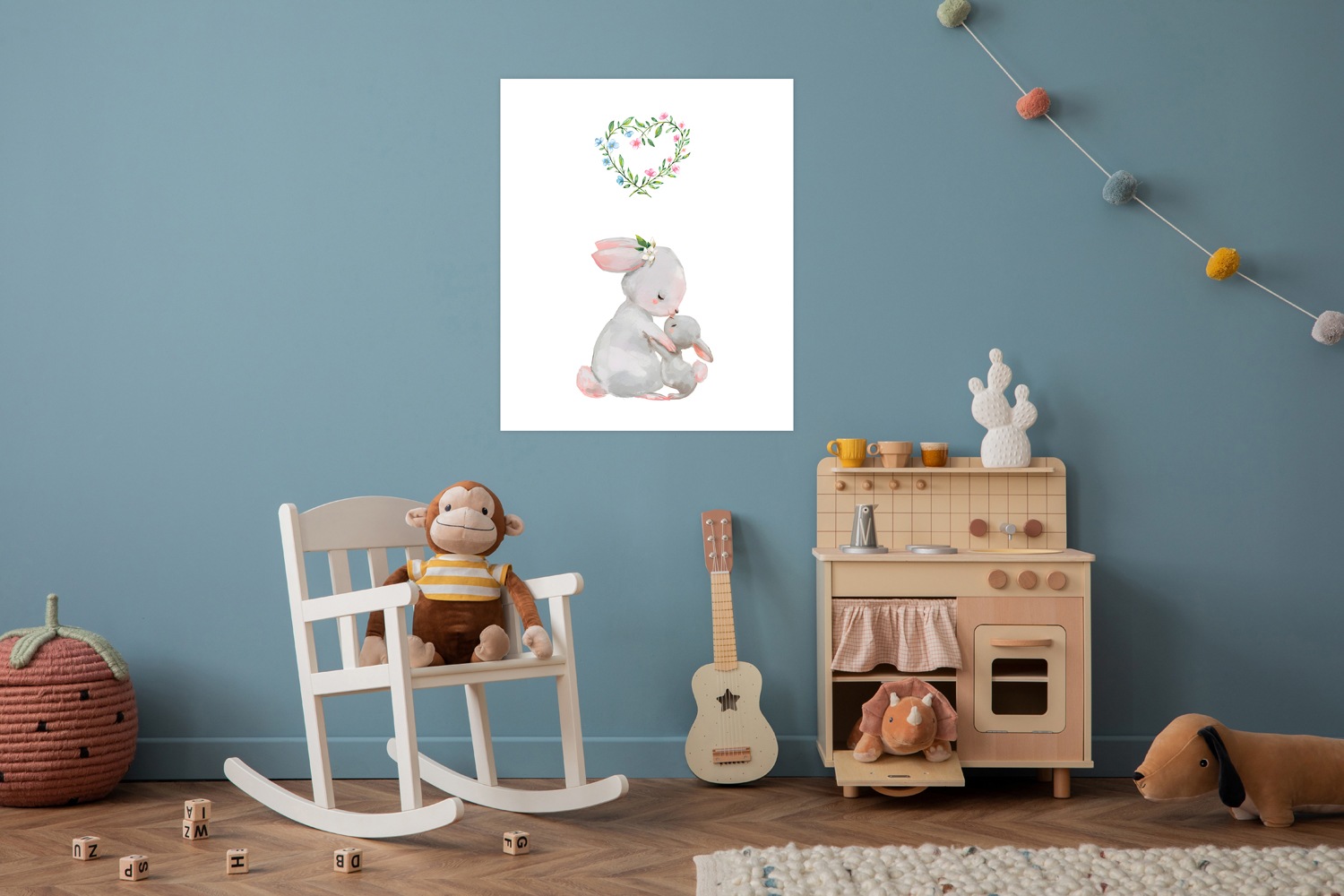 Image of Lüttenhütt Bild mit Rahmen "oder Poster, Grosser Hase und Hasenkind mit Herz" Fantasy Herz Herzen Tiere 1 Stk. tlg. HD Premium Druck
