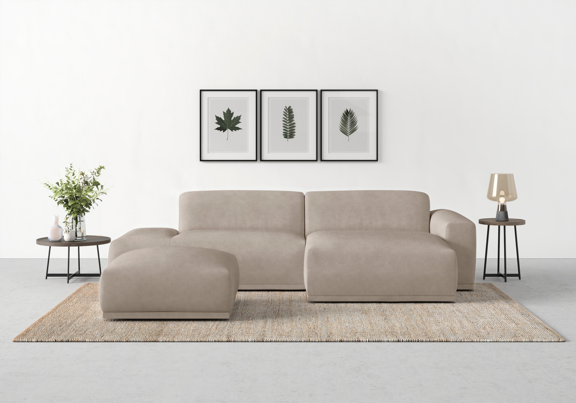 TRENDMANUFAKTUR Hocker »Braga Japandi-Design, mit hochwertigem Kaltschaum, quadratisch, in« 1 Stk. tlg. moderner Polsterhocker, 85/42/85 cm (B/H/T)