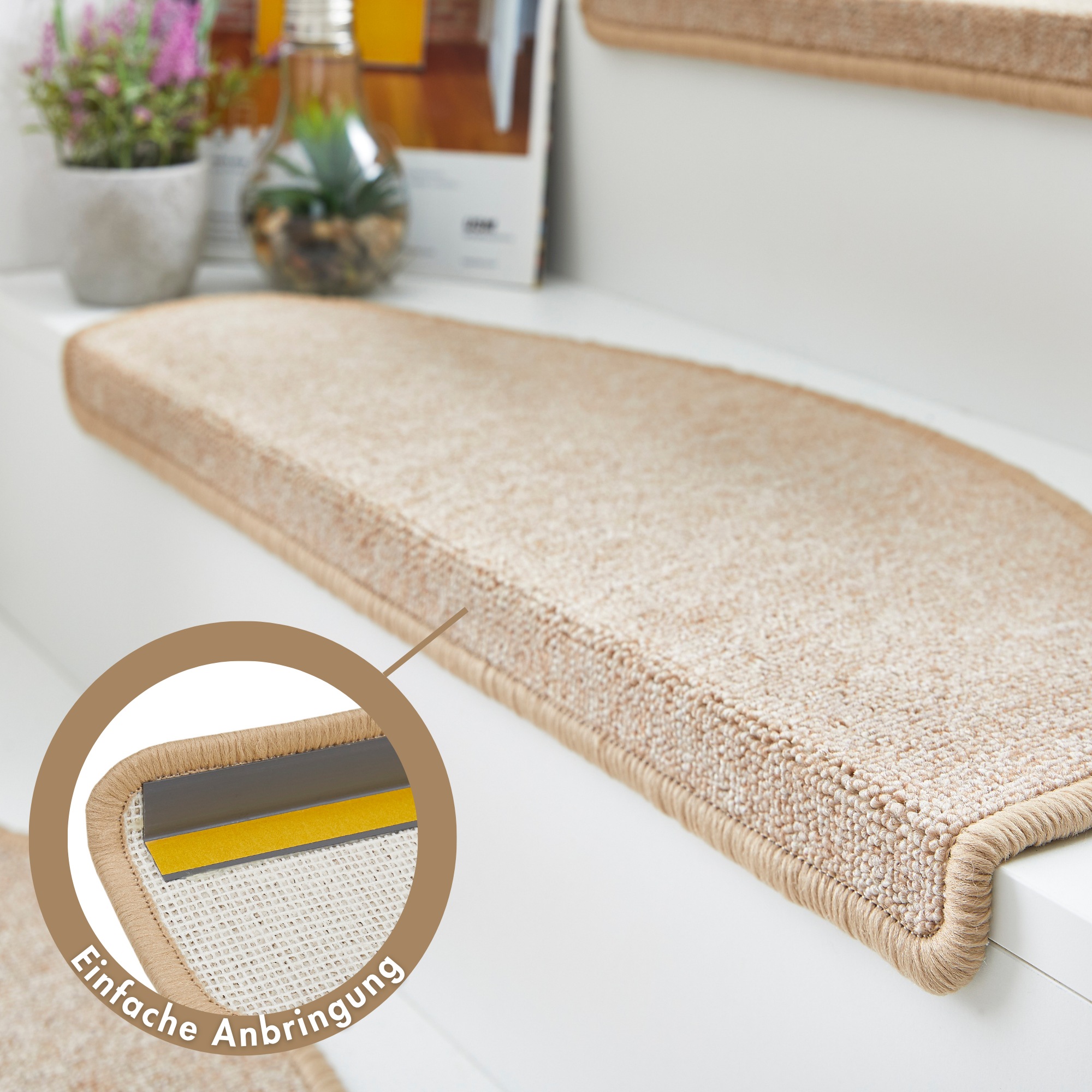 Andiamo Tapis de marche »Rambo, Made in Poland« Semicirculaire 4 mm Höhe boucle chinée, autocollante, 15 pièces dans un set