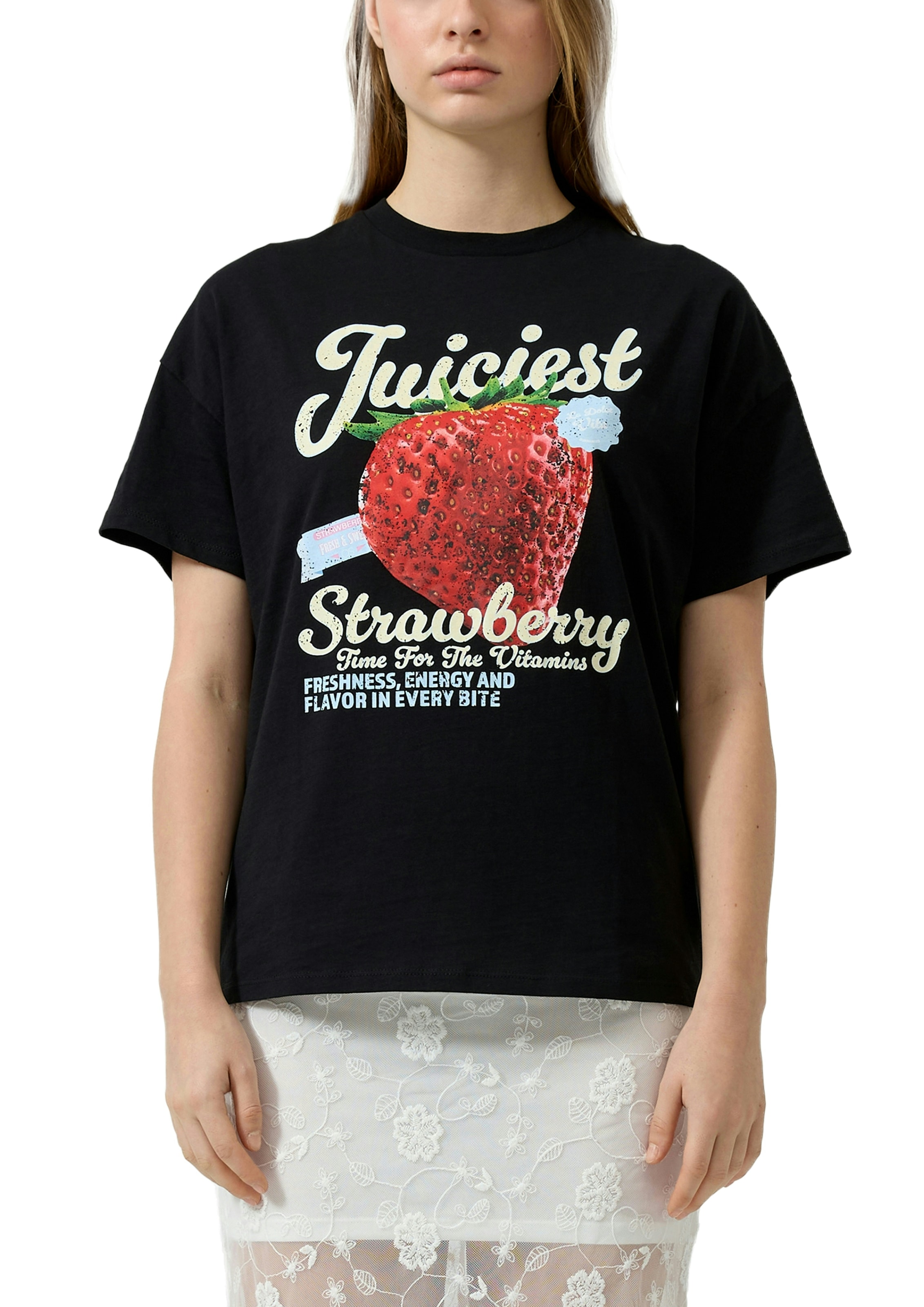 Image of QS Kurzarmshirt Sommershirt mit grossem Print