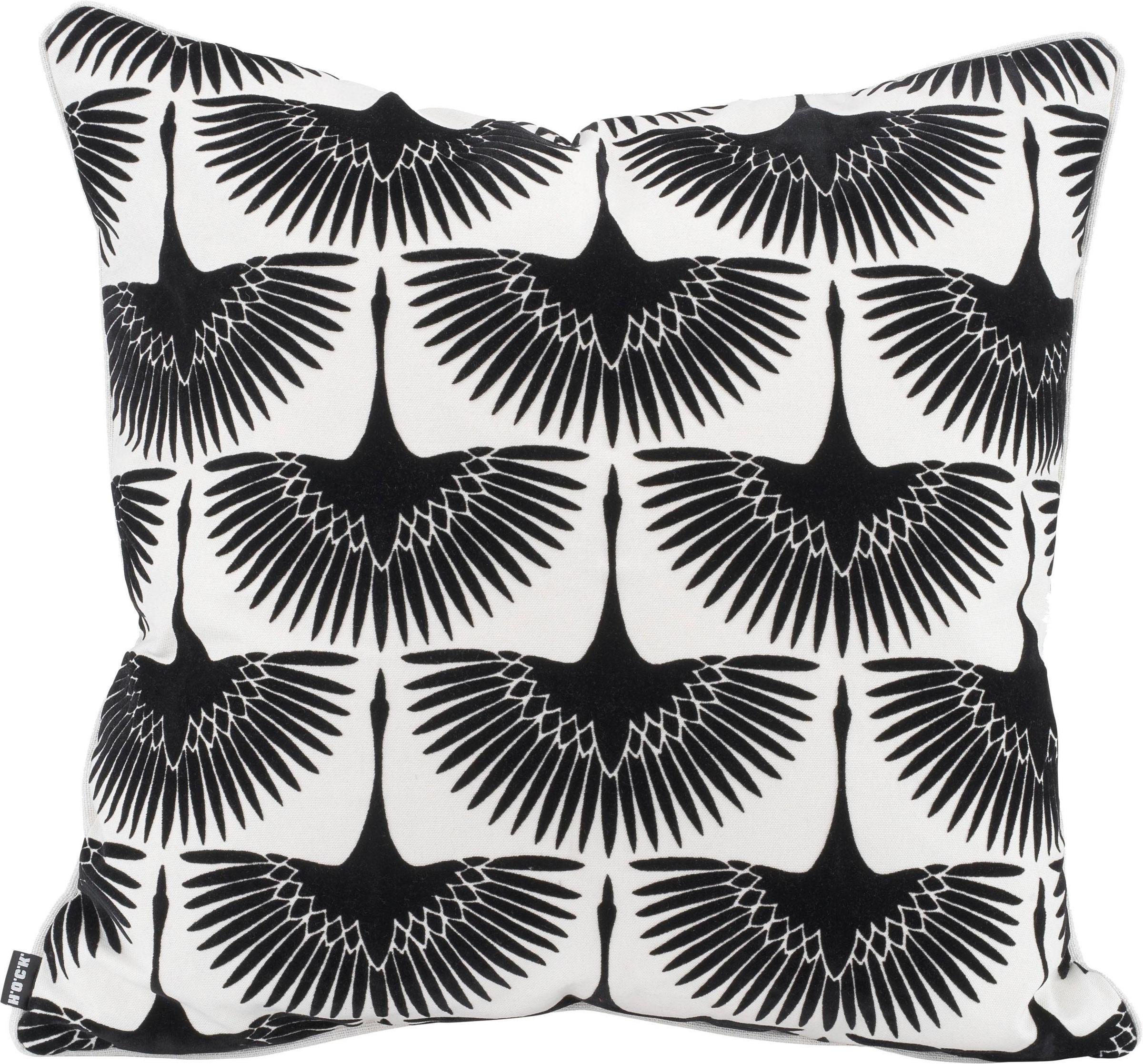 Image of H.O.C.K. Dekokissen "Black Swan" mit schicken Schwanenmotiven, Wendekissenhülle mit Füllung, 1 Stück