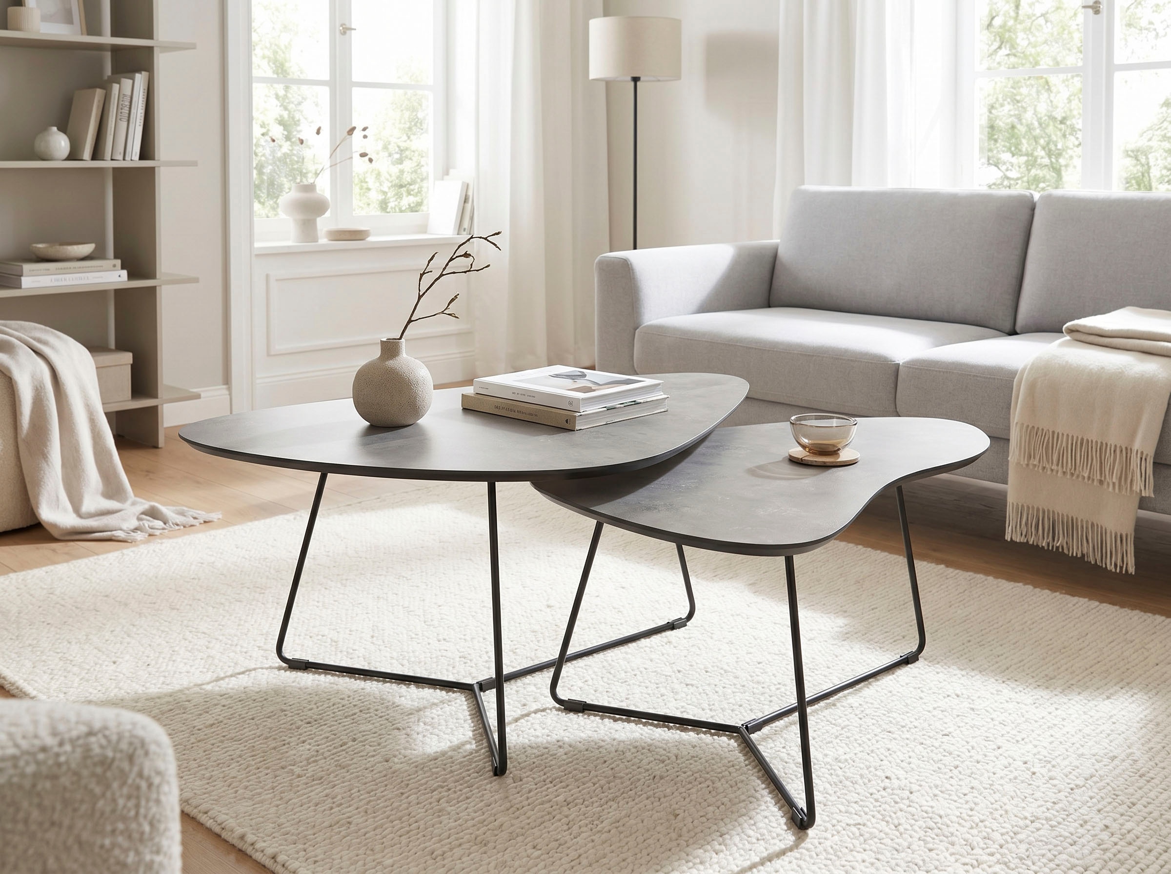 HELA Table basse »PISA« Ensemble, 2 cuis tlg. Set de 2, plateaux en forme de rein, fraisés, bord suisse