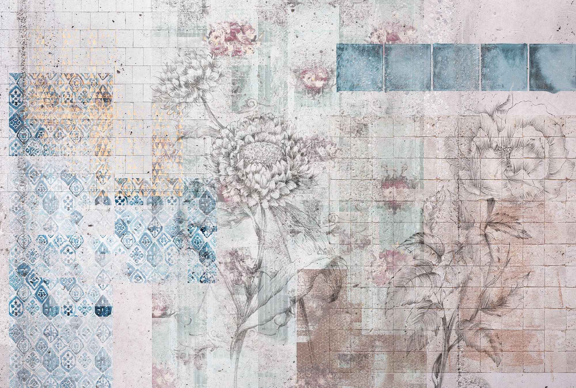 Image of Komar Vliestapete "Digitaldruck Vlies - Patches - Grösse 400 x 260 cm" bedruckt glatt Wohnzimmer, Schlafzimmer