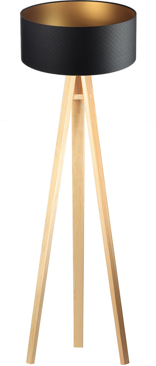 Image of Jens Stolte Leuchten Stehlampe »Leoni«, E27, 2 St., Strukturlederimitat, Holzfuss, 50cmØ, Stoffstehleuchte schwarz/mattgold bei Ackermann Versand Schweiz