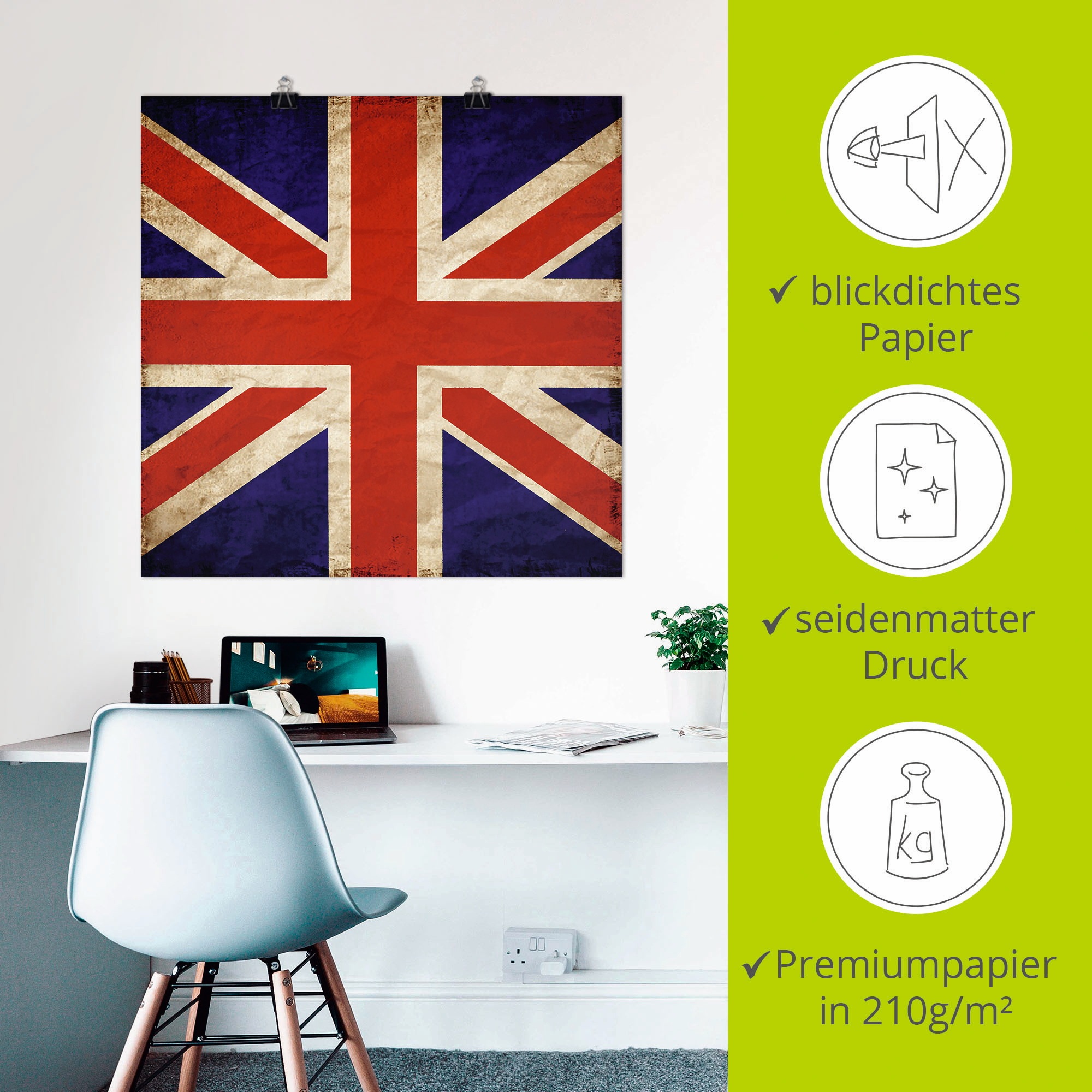 Artland Poster »Vereinigtes Königreich Flagge«, Zeichen, (1 St.), als Alubild, Leinwandbild, Wandaufkleber oder Poster in versch. Grössen
