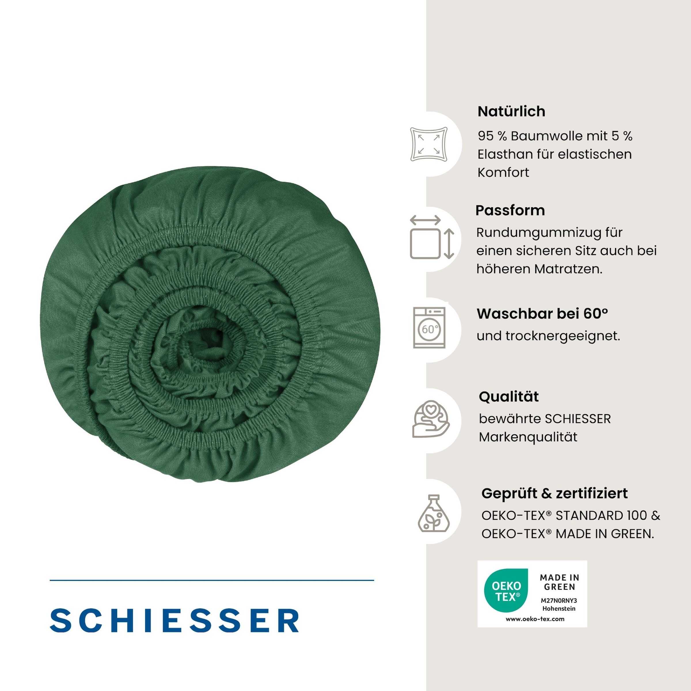 Schiesser Draps de lit »Flexi aus 95% Baumwolle und 5% Elastahan in Premium-Qualität« adapté aux matelas hauts et lits boxspring, Made in Green