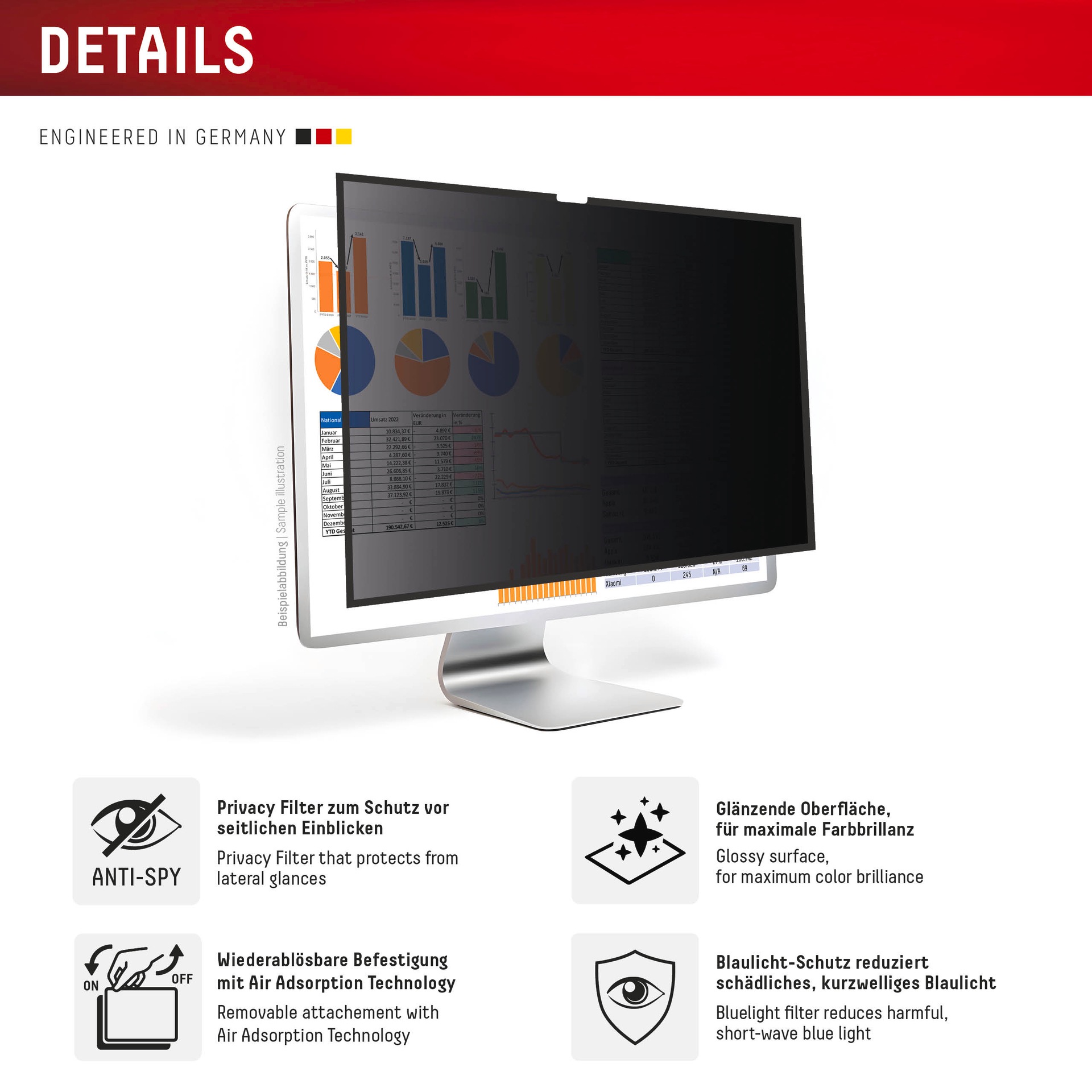 Displex Displayschutzfolie »Privacy Safe Blickschutzfilter« für Apple Studio Display 27 Blickschutzfolie, Schutzfolie, Bildschirmschutz, kratz- & stossfest