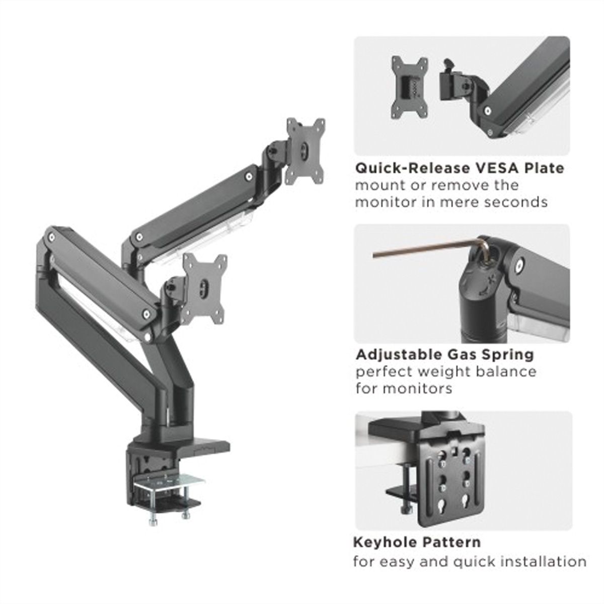 ROLINE Monitorarm, Tischmontage »ROLINE LCD-Doppelarm, Tischmontage, Gasfeder, je 5 Gelenke, bis 2x 15 kg«