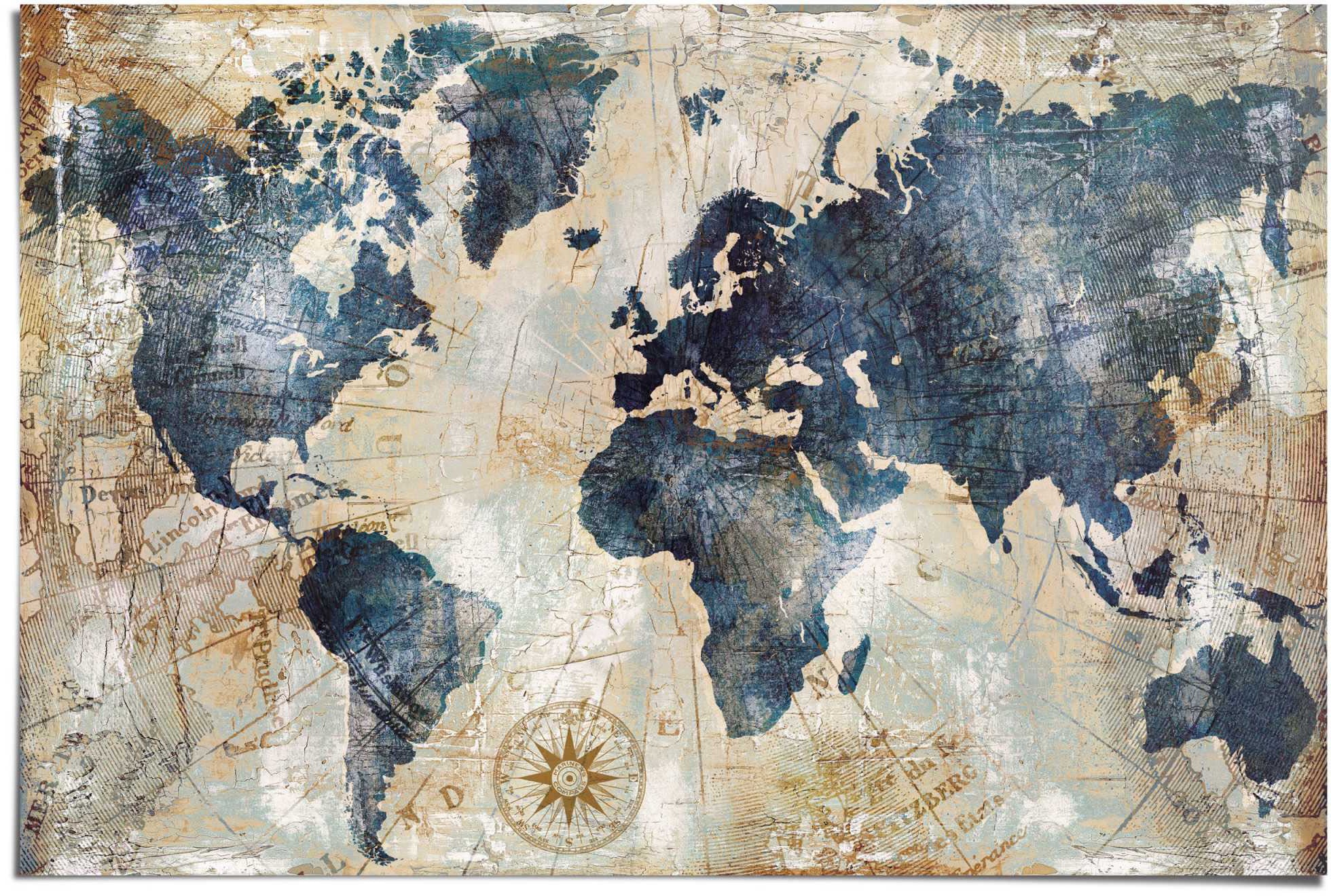 ♕ Reinders! St.) - Kontinente Poster Vintage »Weltkarte auf versandkostenfrei Landkarte«, - (1
