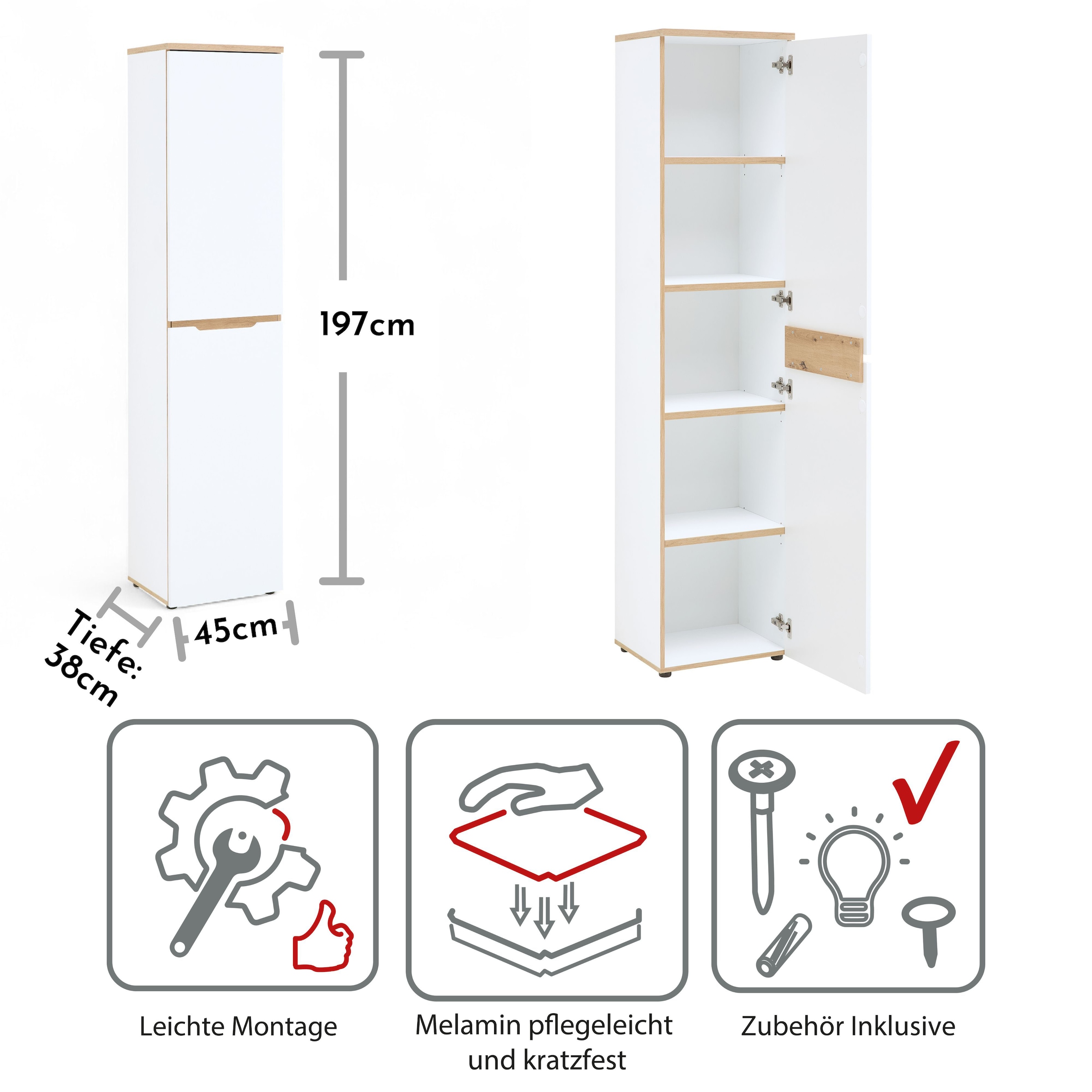 Innostyle Armoire de classement »Memphis Aktenschrank, 45x197x38cm (B/H/T)« 1 cuis tlg. 1 porte, soft-close, protection de chant ABS