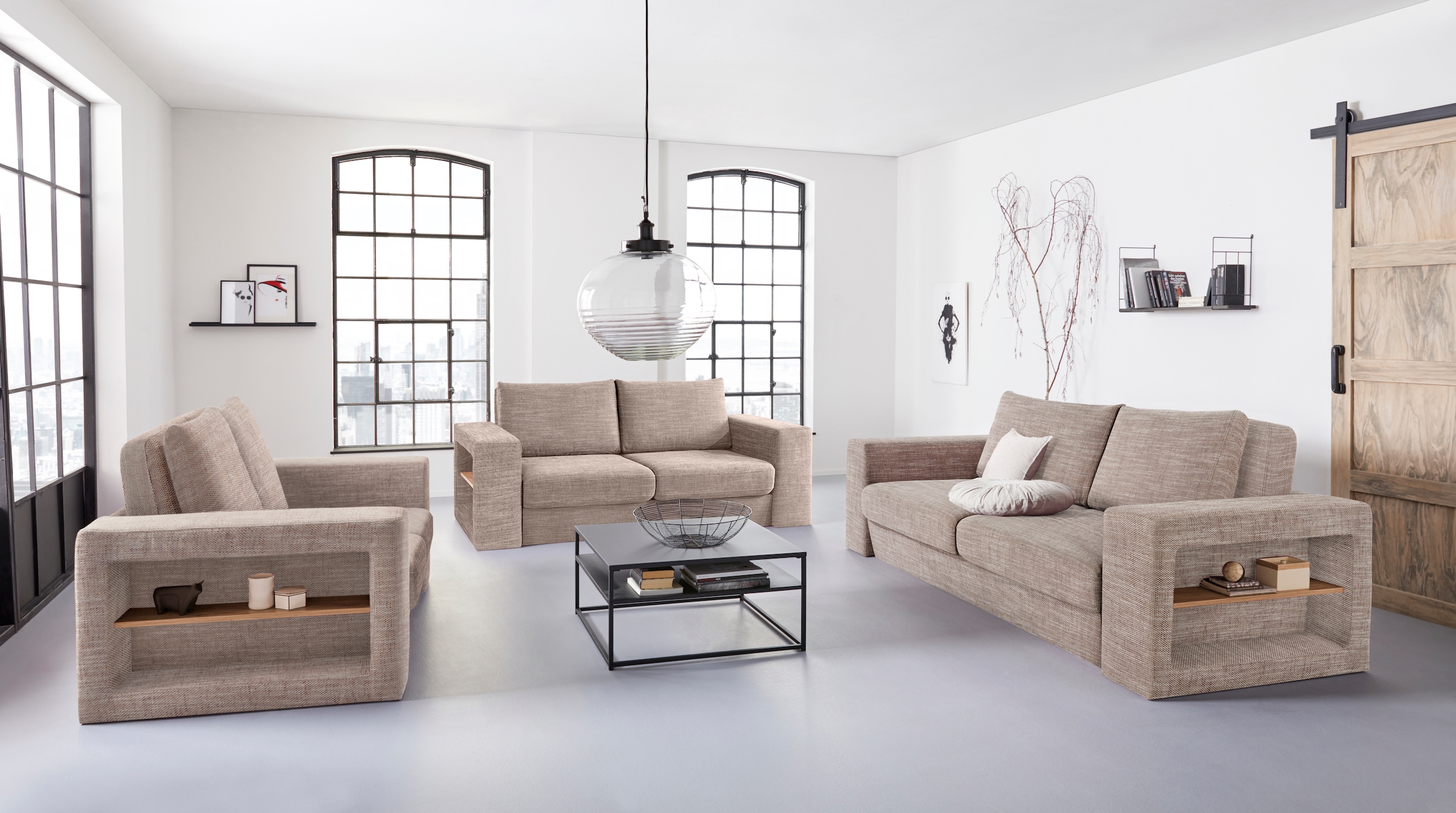 LOOKS by Wolfgang Joop 3-places »Looksvb« Verwandlungssofa: aus Sofa wird Sofa mit 2 Hockern, mit Regalfunktion
