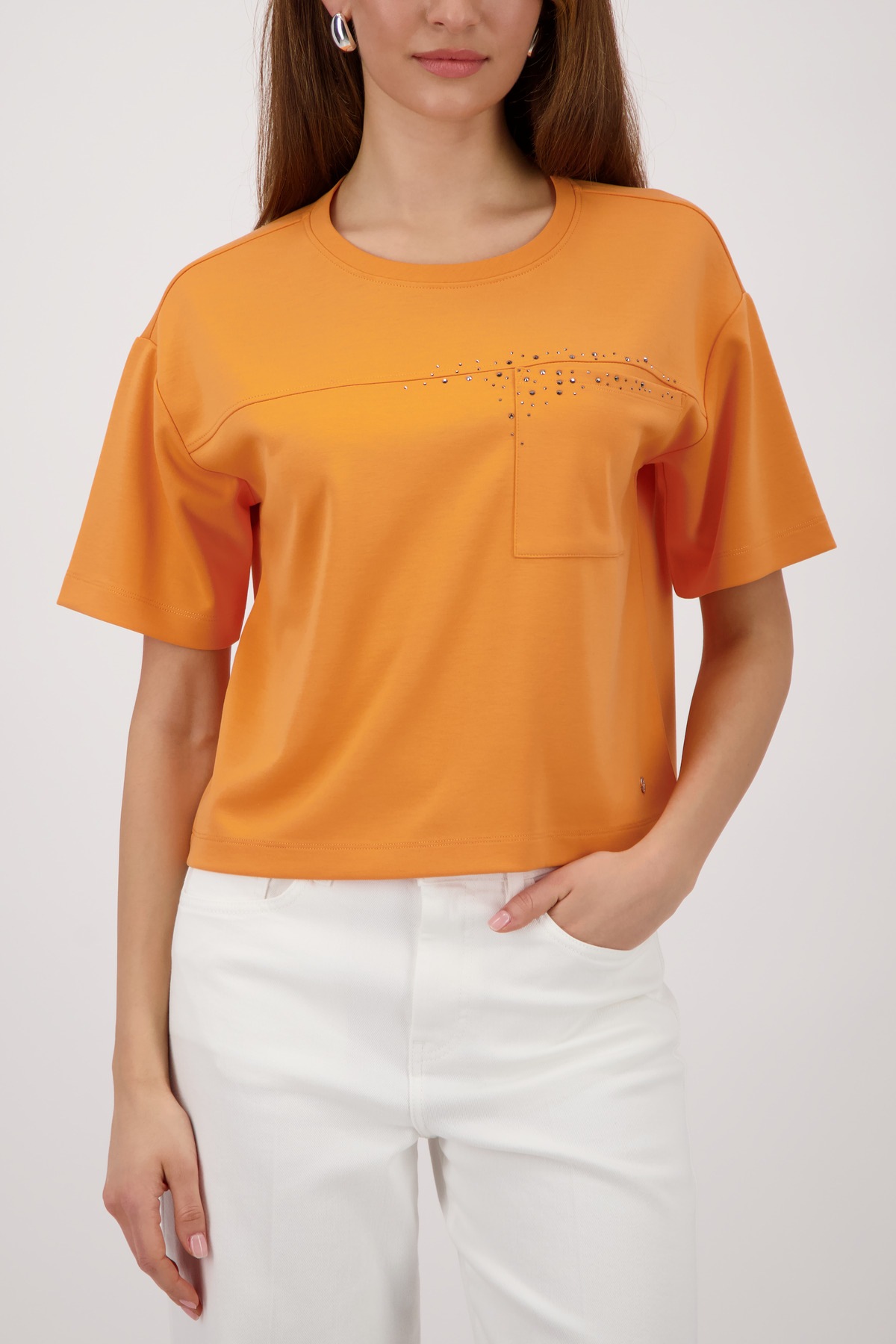 Image of Monari Sweatshirt "Basic Tasche+Schmuck", Regular fit mit Strasssteinen