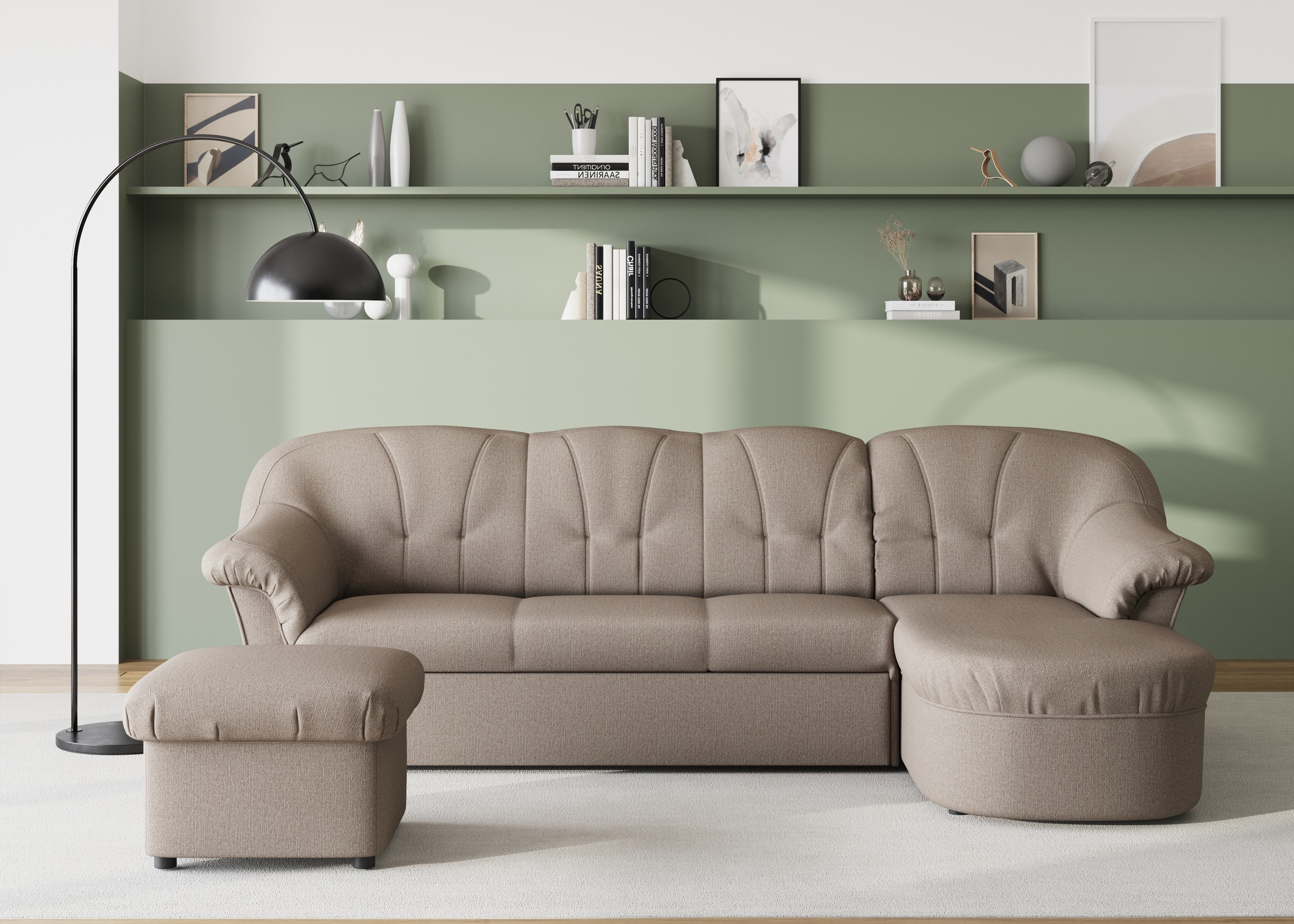 DOMO collection Ecksofa »Pegnitz, elegante Rückensteppung, kompakte Stellmasse 238/141cm, L-Form«, wahlweise mit Bettfunktion