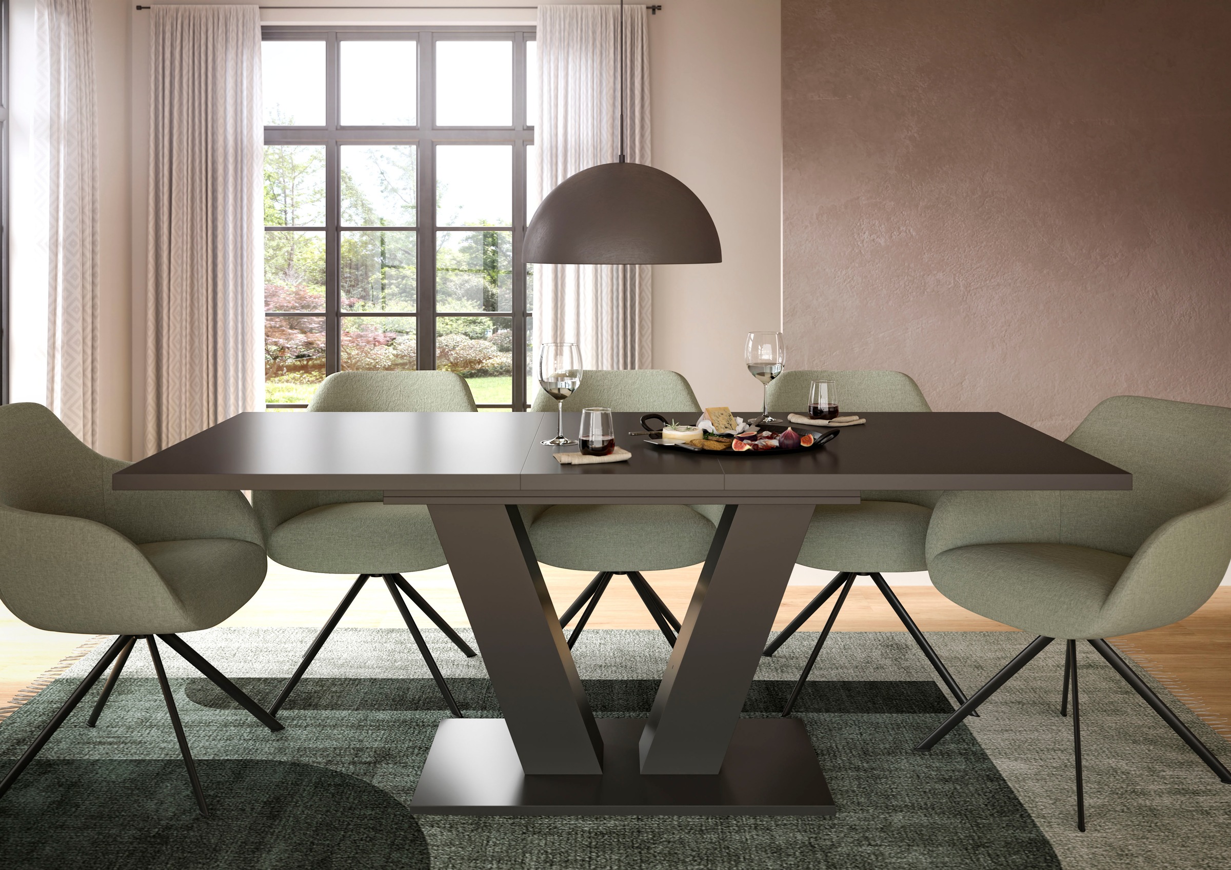 INOSIGN Esstisch »Motus, ausziehbar 150 -190 cm, inklusive 40 cm Einlegeplatte«, (Set, 1 St.), V-Gestell mit Bodenplatte, Tisch, Küchentisch, Esszimmer, Küche