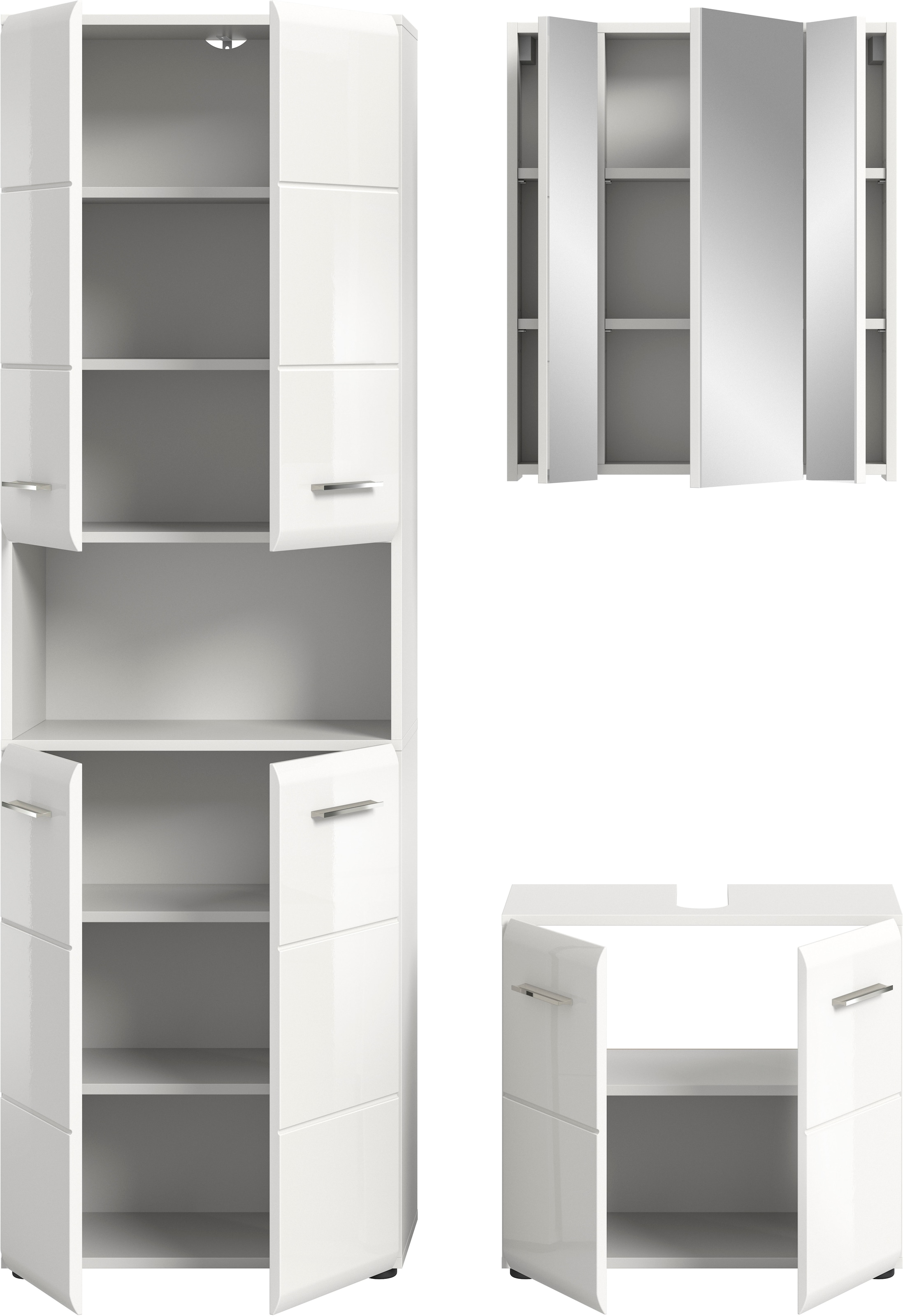 welltime Ensemble de meubles de salle de bain »FLORENZ,  3-teilige Badkombination, hochwertige MDF-Front« Ensemble, best. aus: 1 Hochschrank, 1Waschbeckenunterschrank, 1 Spiegelschrank, 