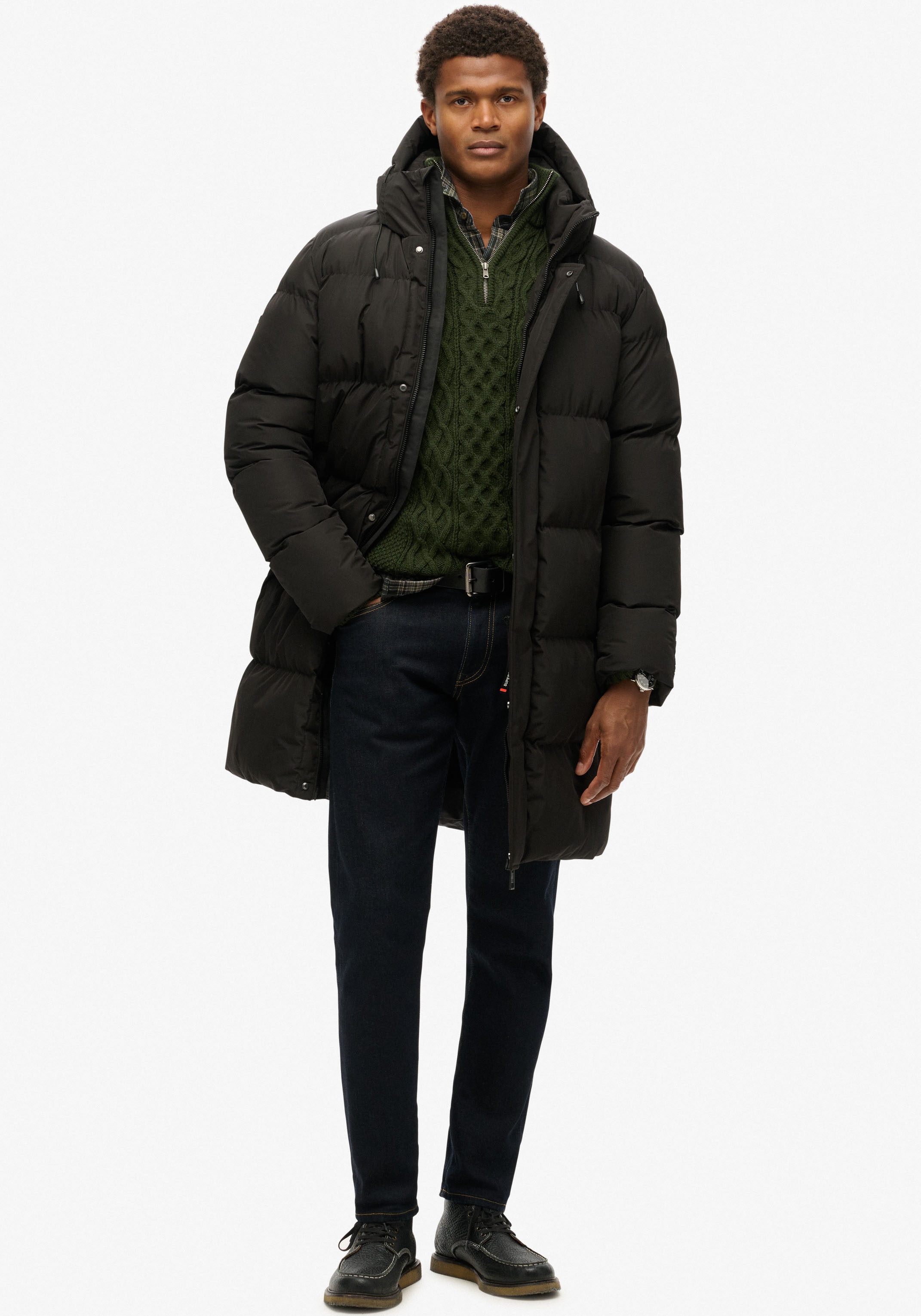 Image of Superdry Steppjacke "HOODED SPORTS PUFFER MID JKT" mit Kapuze Kunstfaser, relaxed fit