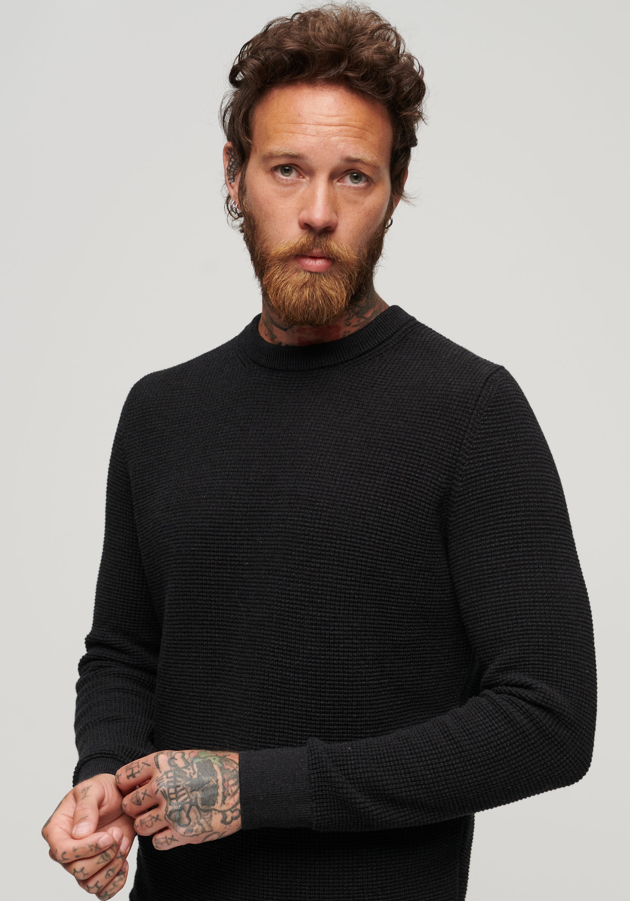 Superdry Pull en tricot »TEXTURED CREW KNIT JUMPER« mit strukturiertem Waffelstrickmuster