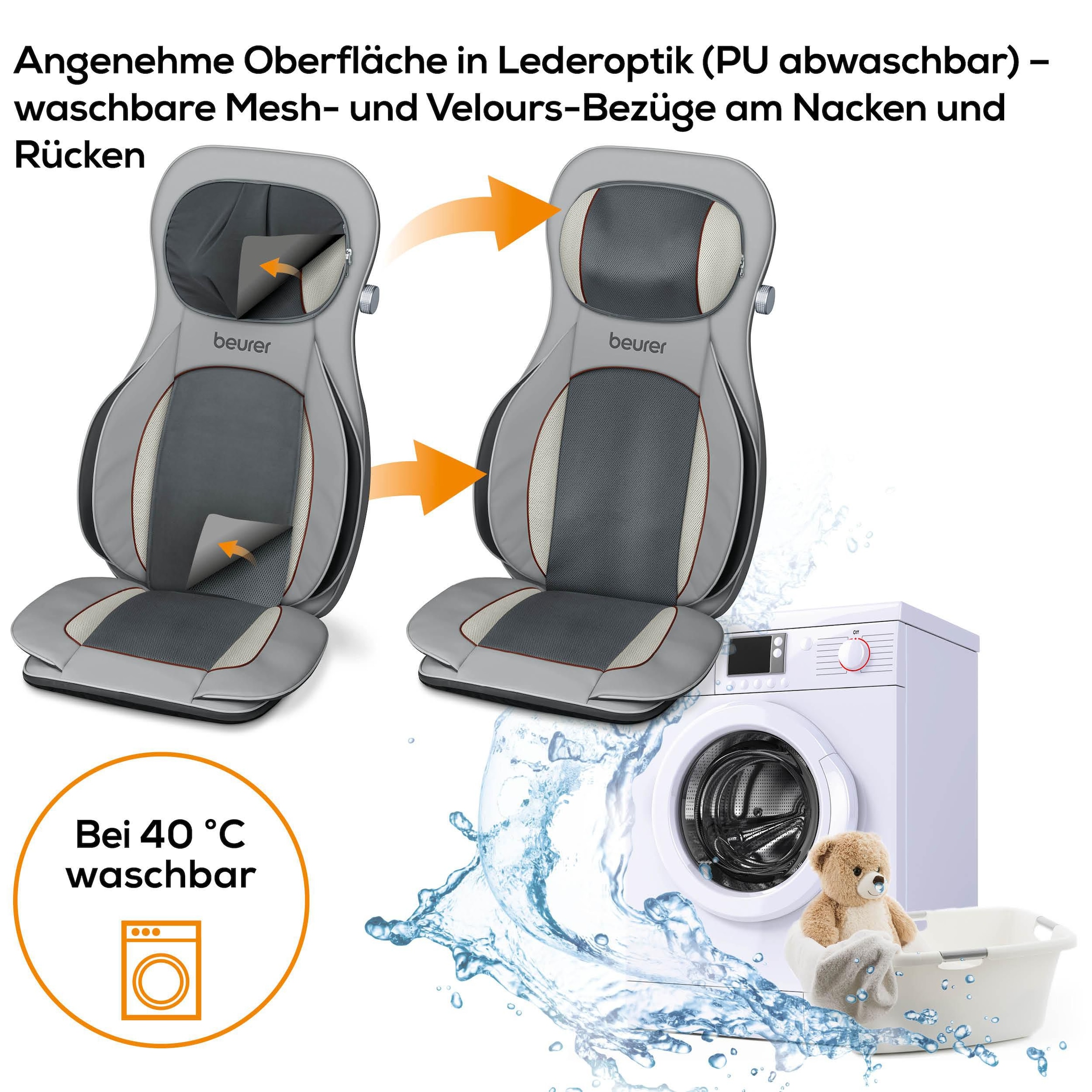 BEURER Shiatsu-Massagesitzauflage »MG 320 mit zuschaltbarer Wärmefunktion, Timer und Abschaltautomatik«, 3-in-1: Shiatsu-, Luftkompressions- und punktuelle Massage