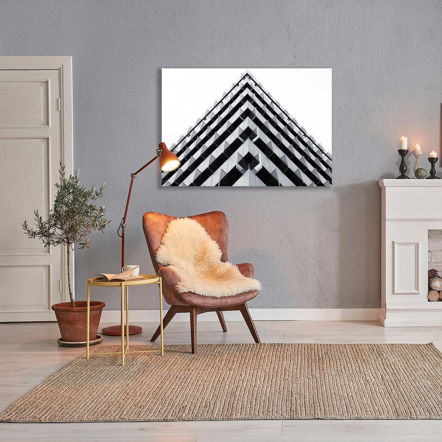 queence Tableau mural XXL »Akustikbild Geometrisch Gebäude« Bâtiments | Formes | Noir et blanc | Éléments architecturaux 1 cuis tlg. Solution acoustique simple sans travaux, isolation phonique, panneaux