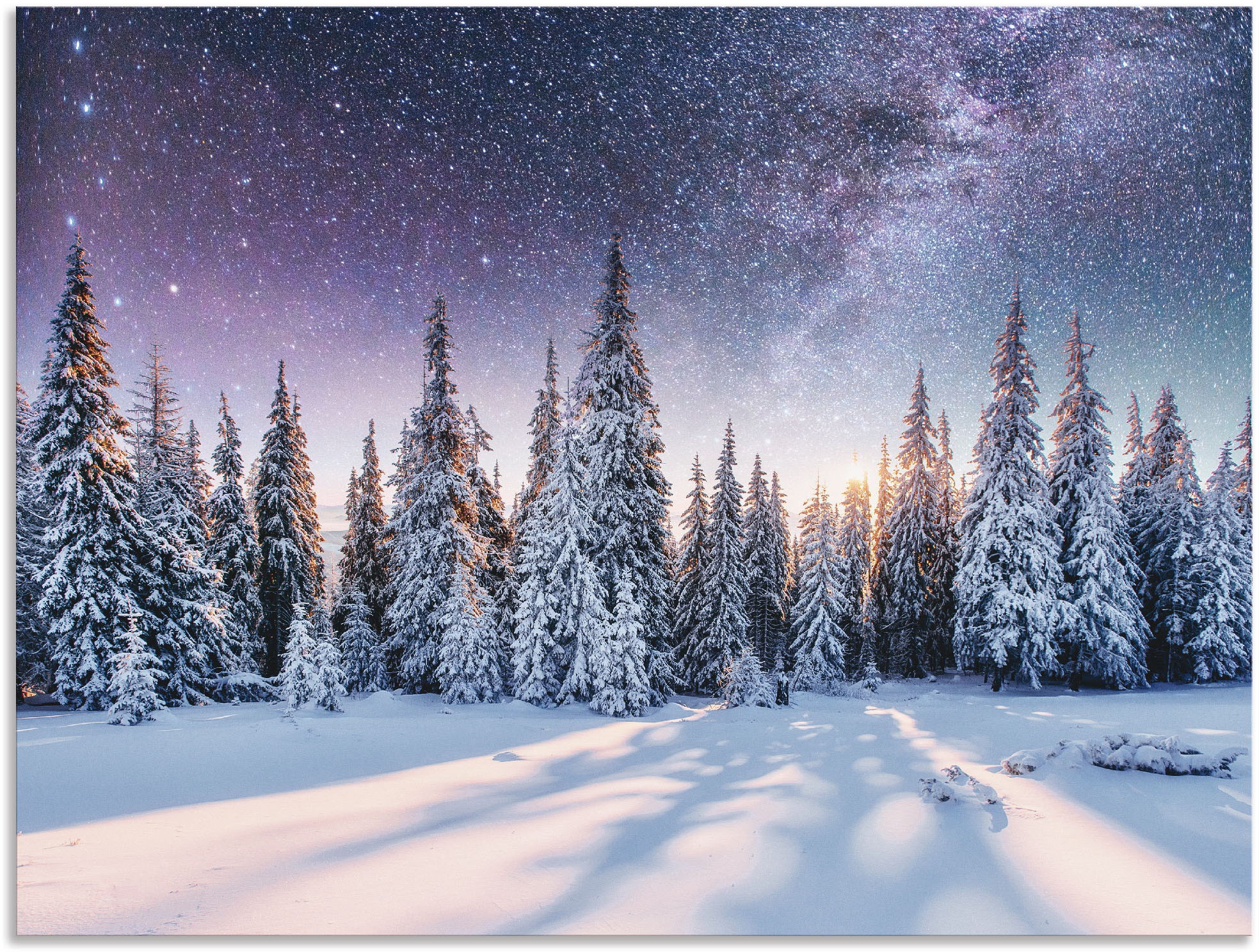 Image of Artland Wandbild "Tannenwald im Schnee vorm Sternenhimmel" Berge & Alpenbilder 1 Stk. tlg. als Alubild, Leinwandbild, Poster in verschied. Grössen